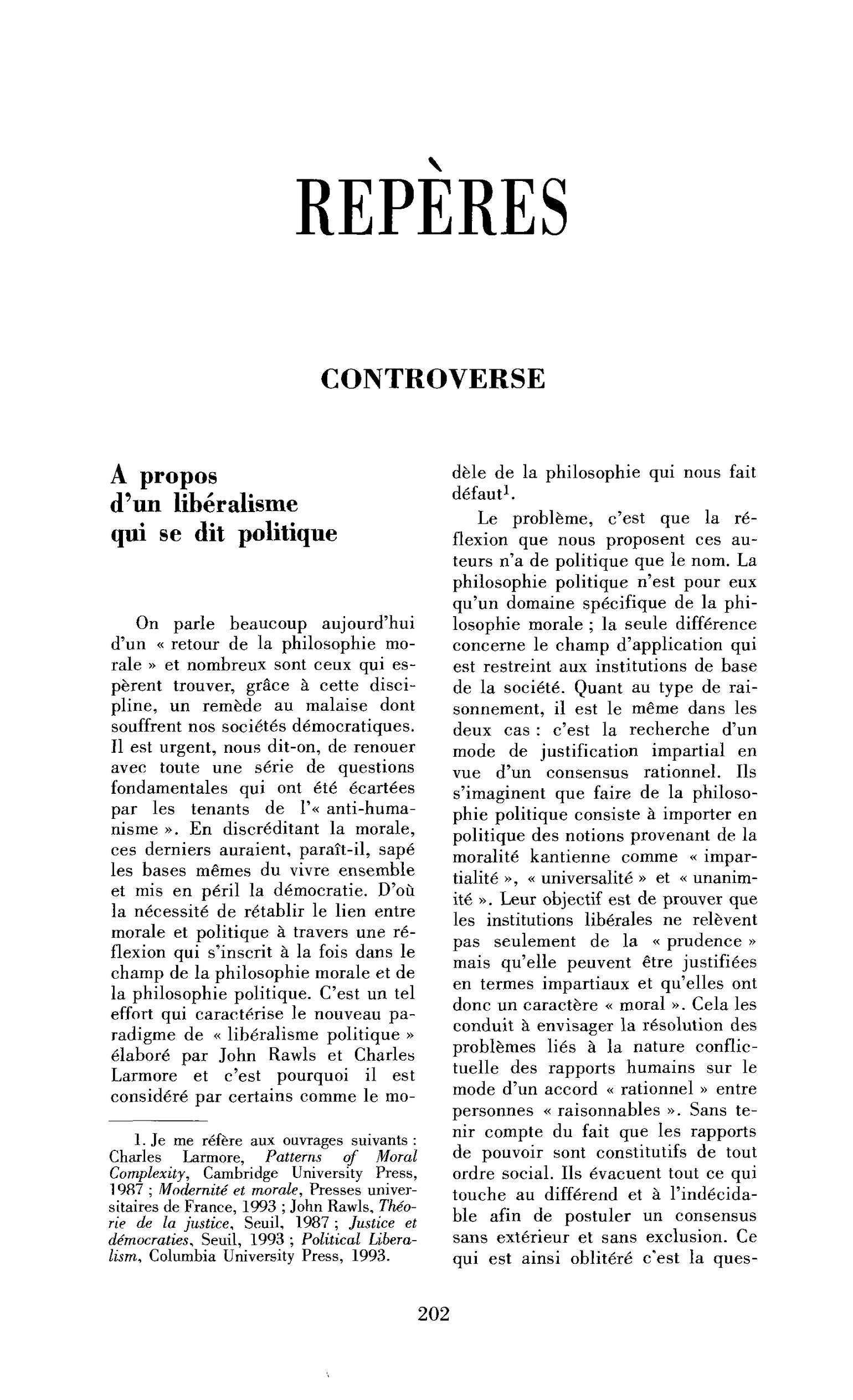 A propos d’un libéralisme qui se dit politique