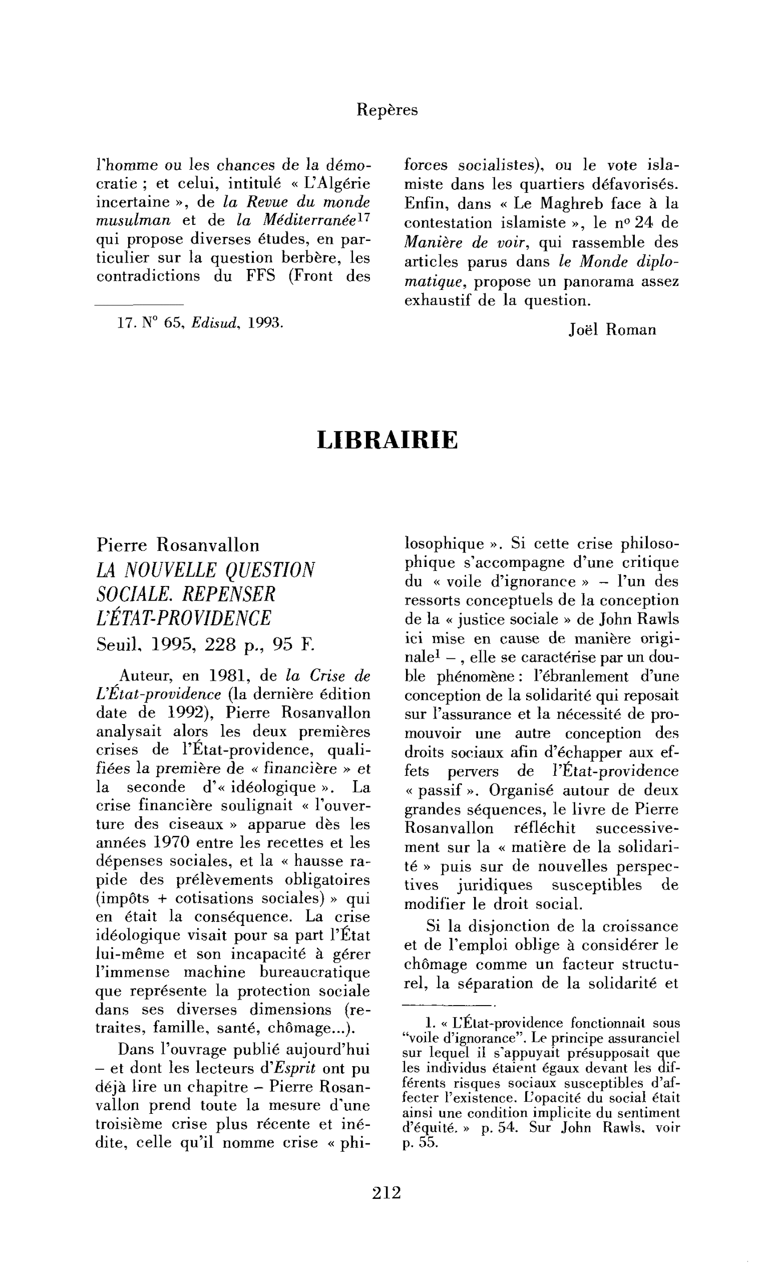 Pierre Rosanvallon : la Nouvelle Question sociale. Repenser l’État-providence