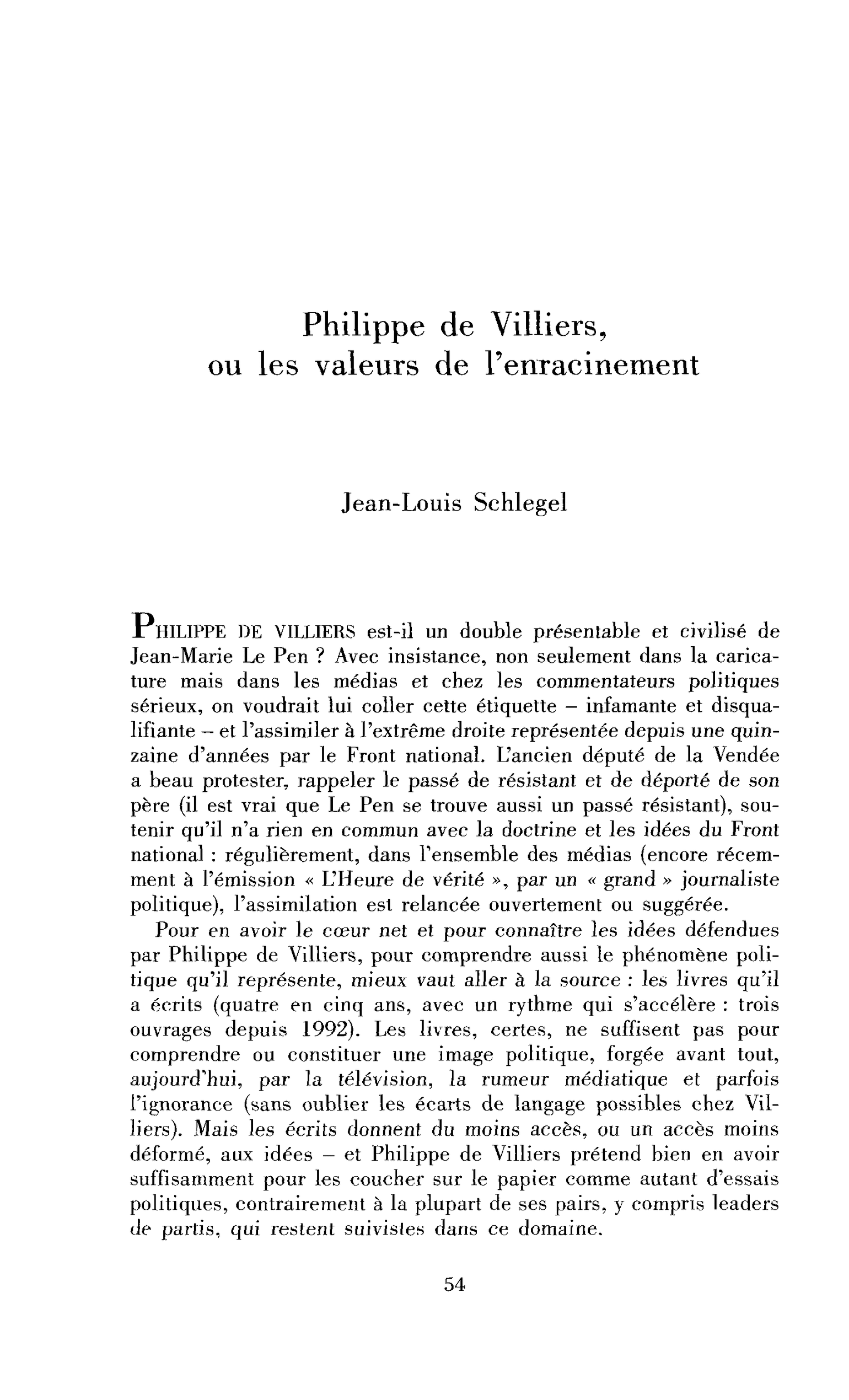 Philippe de Villiers, ou les valeurs de l’enracinement