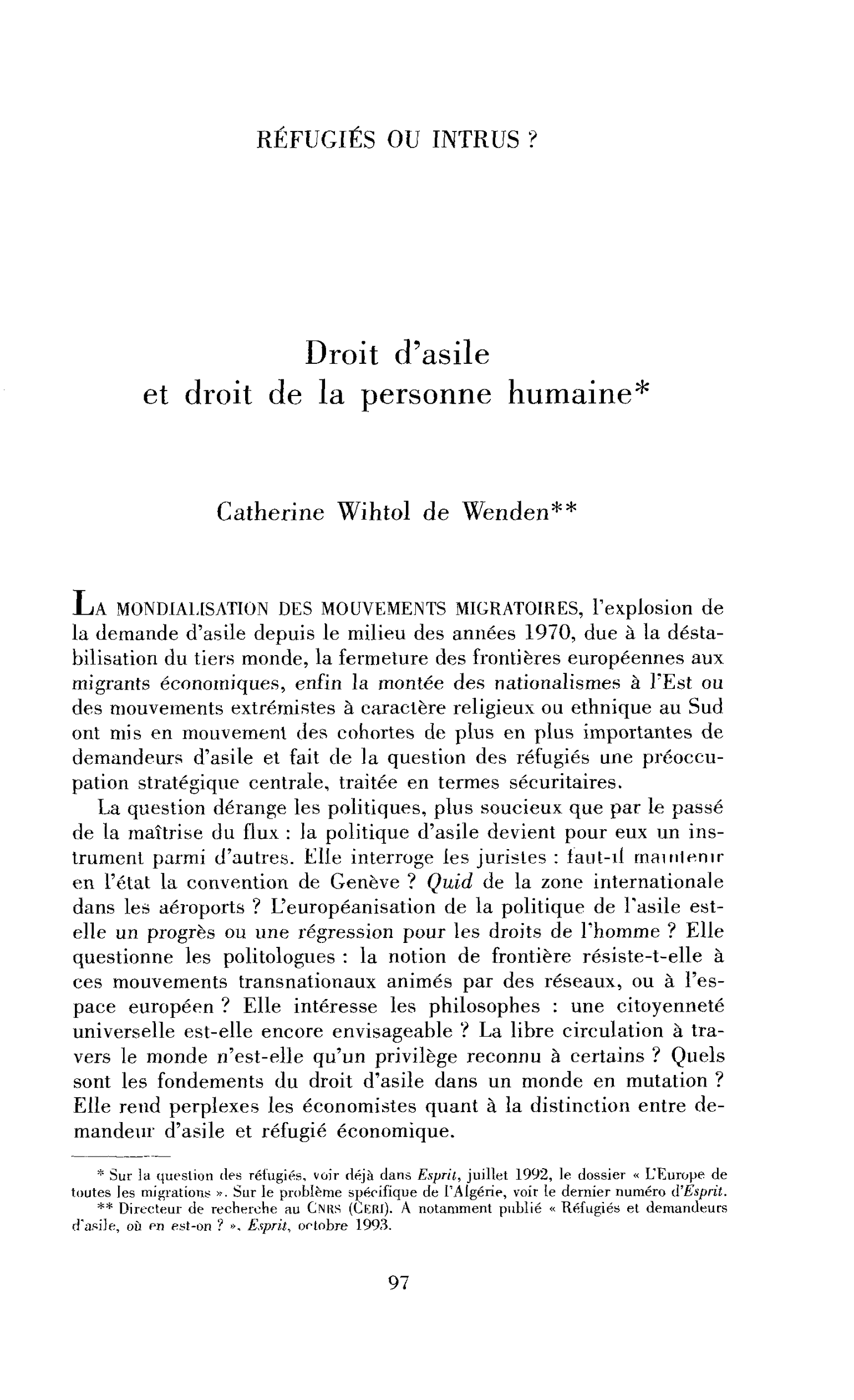 Droit d’asile et droit de la personne humaine