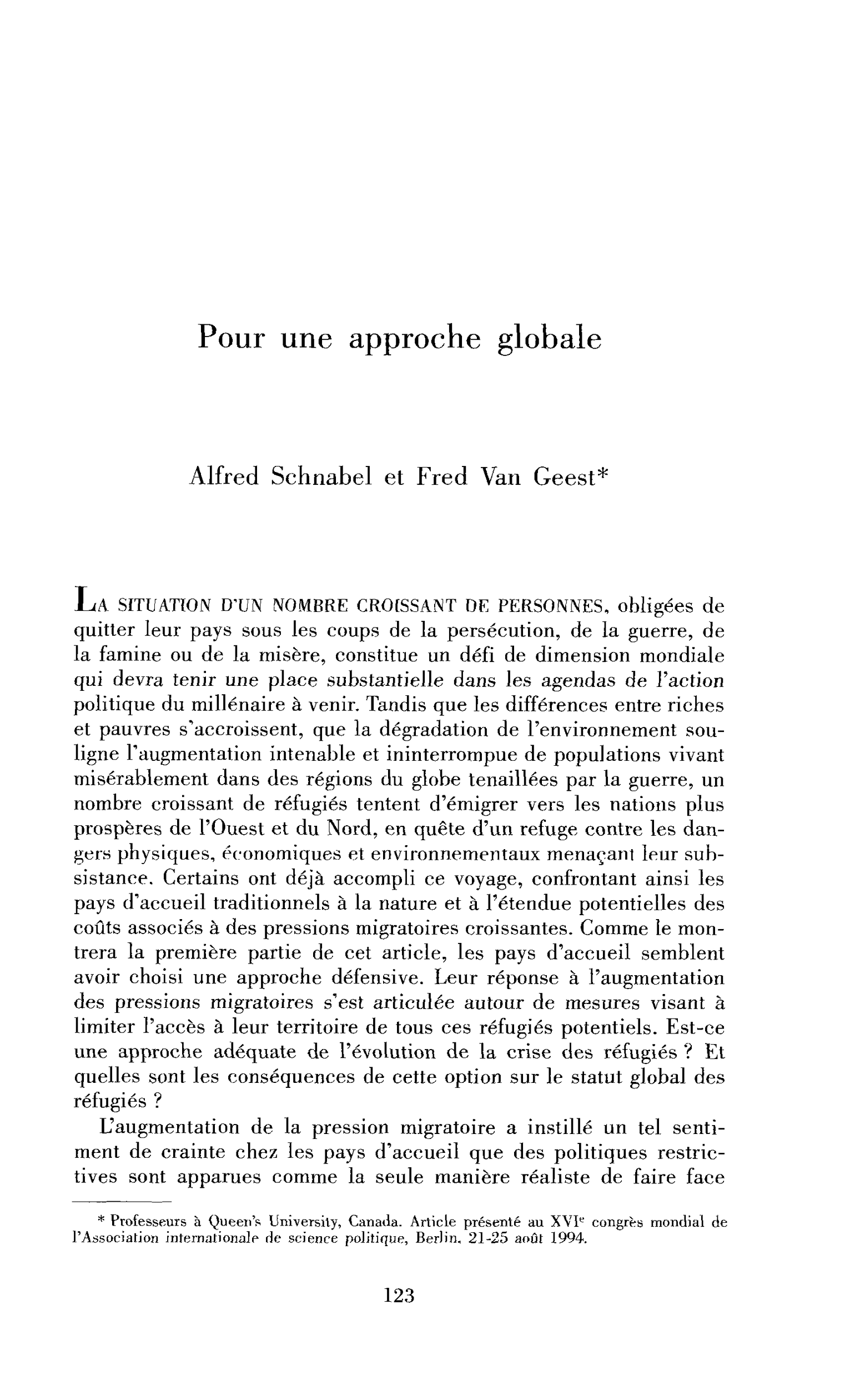 Pour une approche globale
