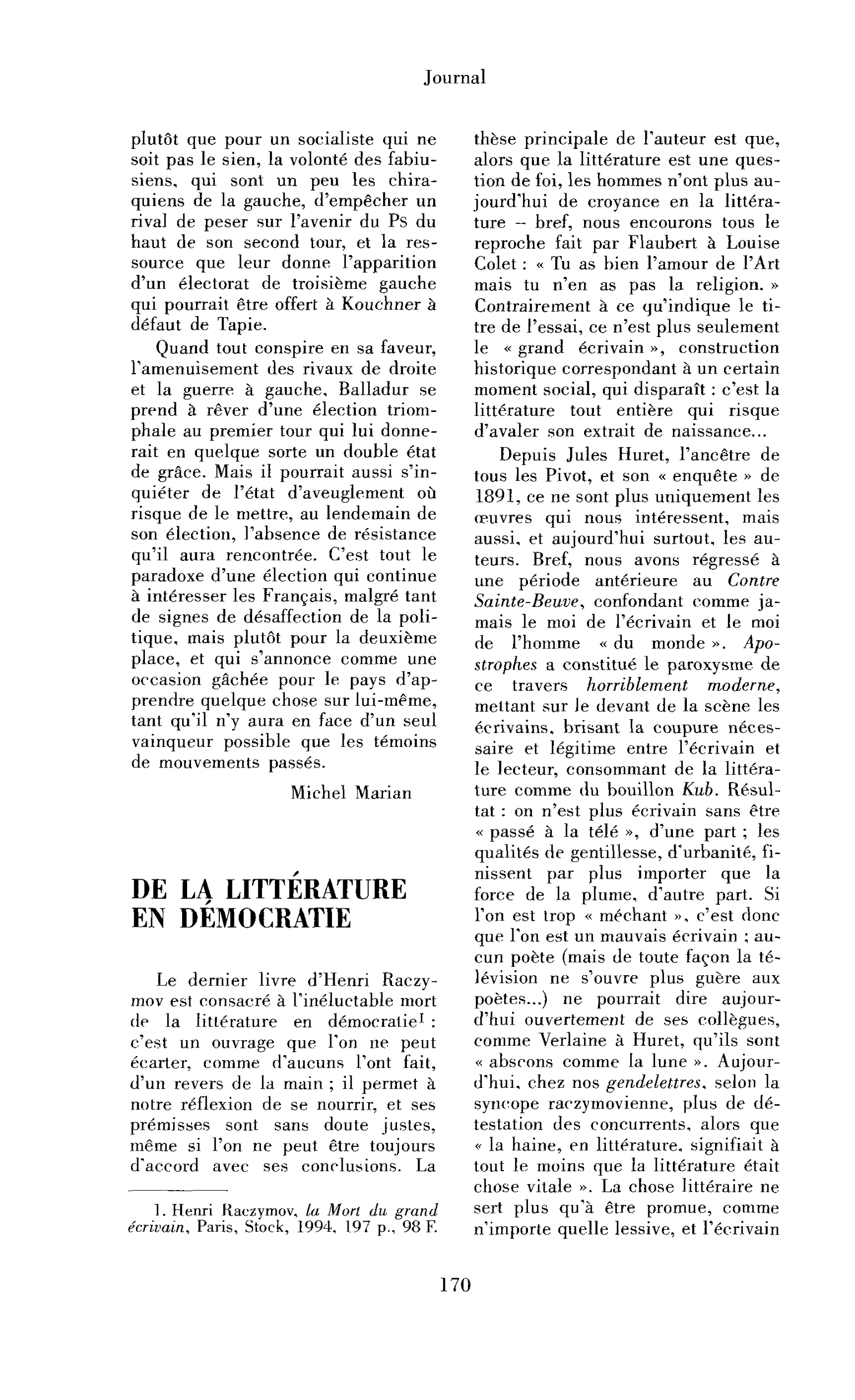 De la littérature en démocratie