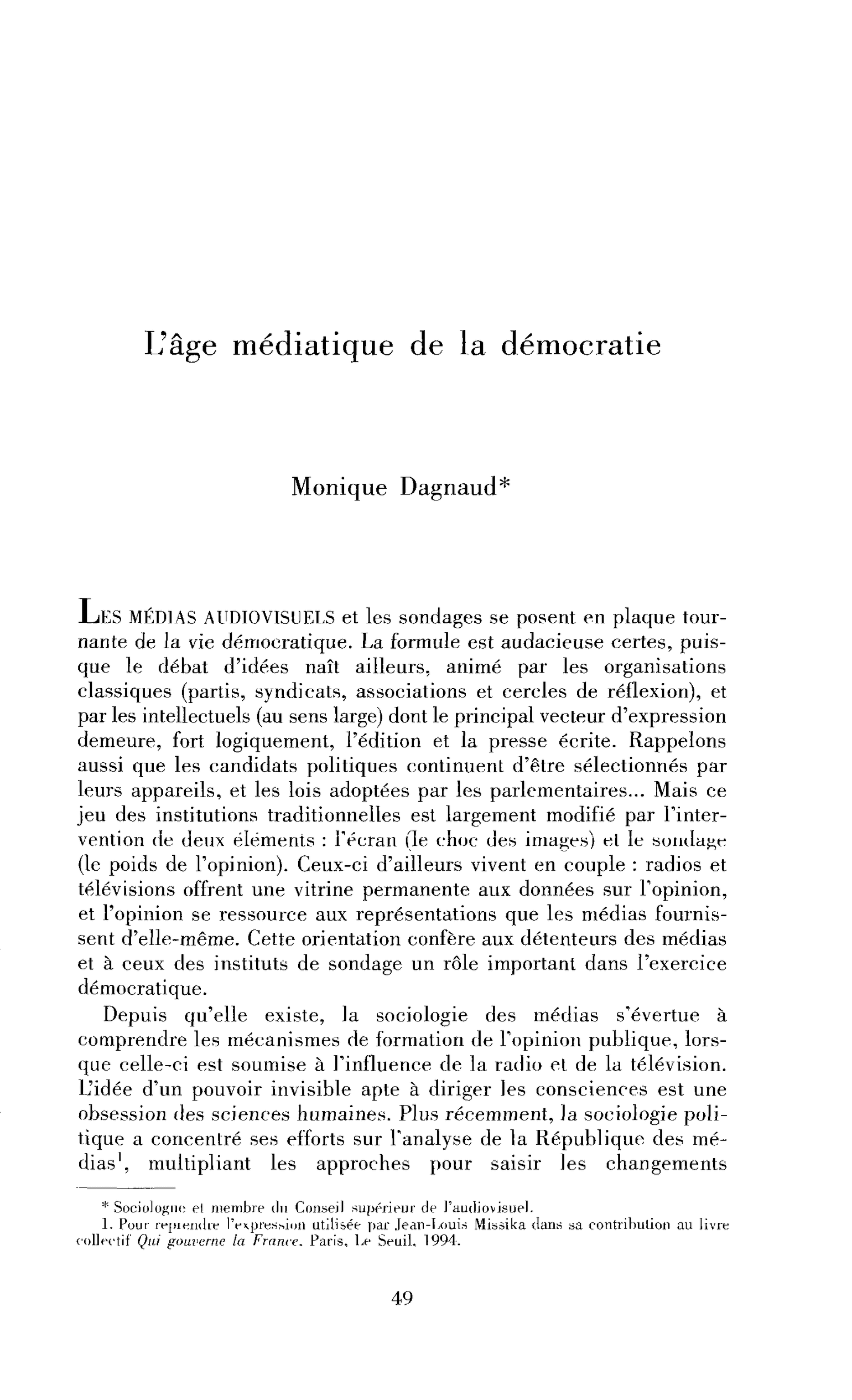 L’âge médiatique de la démocratie