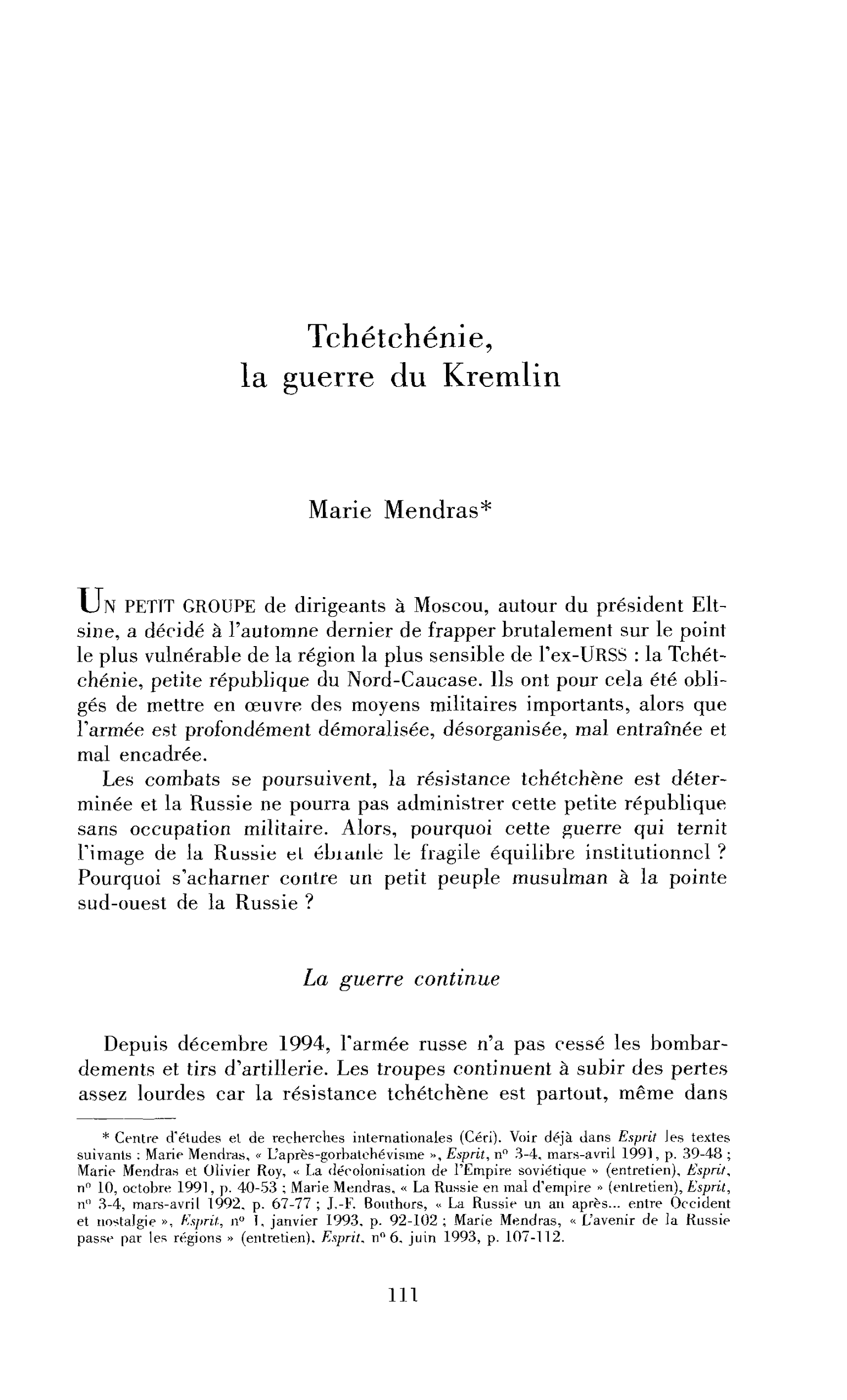 Tchétchénie, la guerre du Kremlin