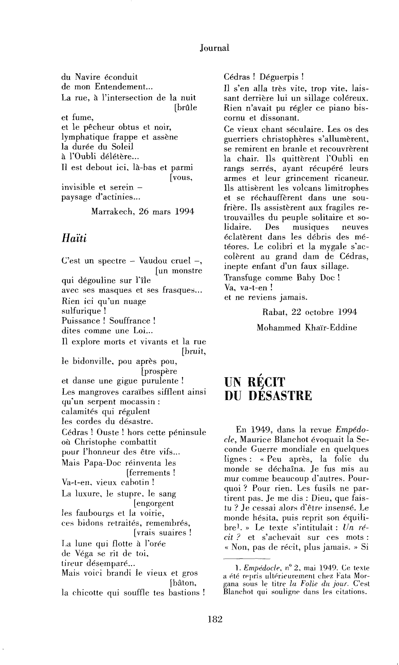 Un récit du désastre