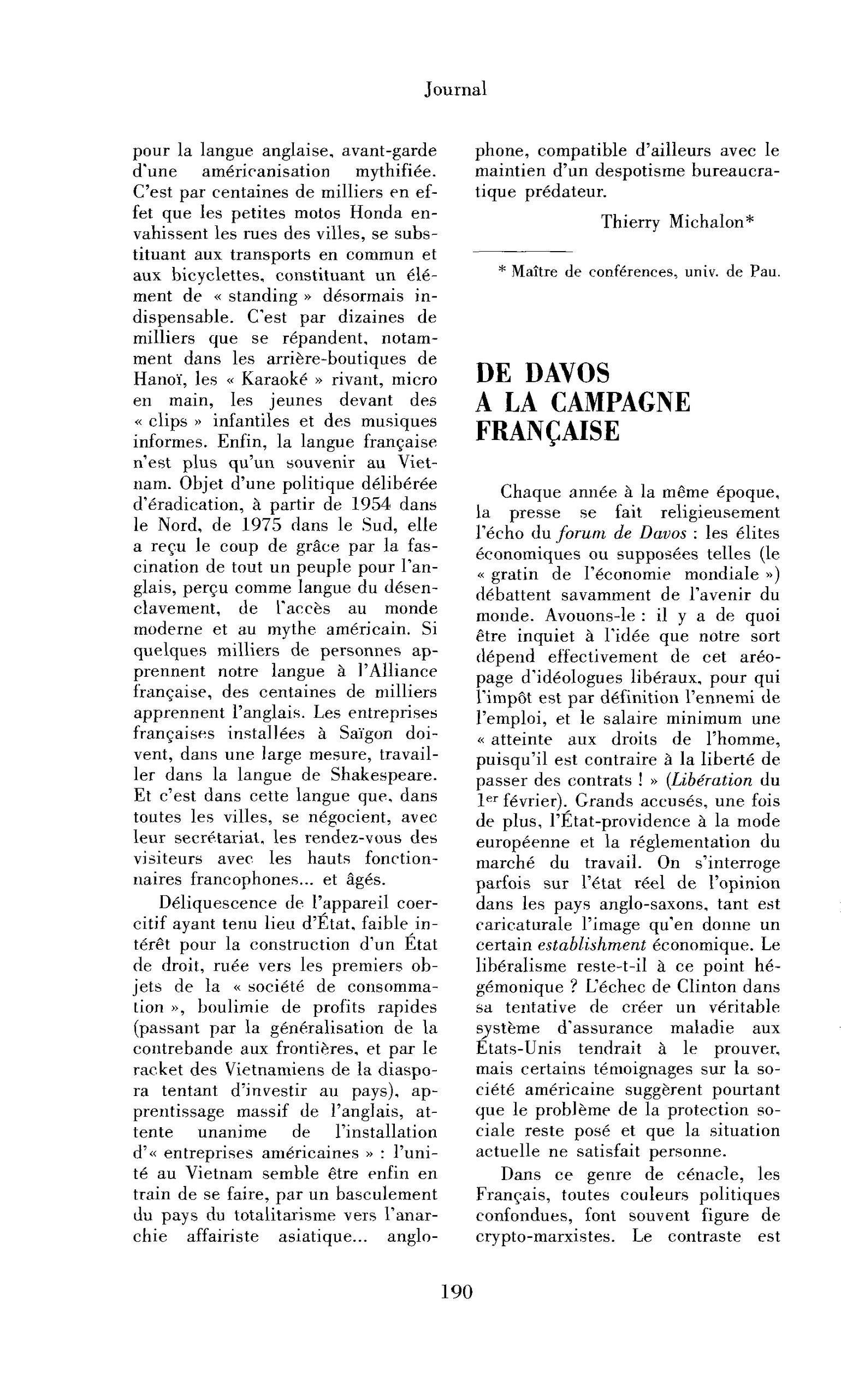 De Davos à la campagne française