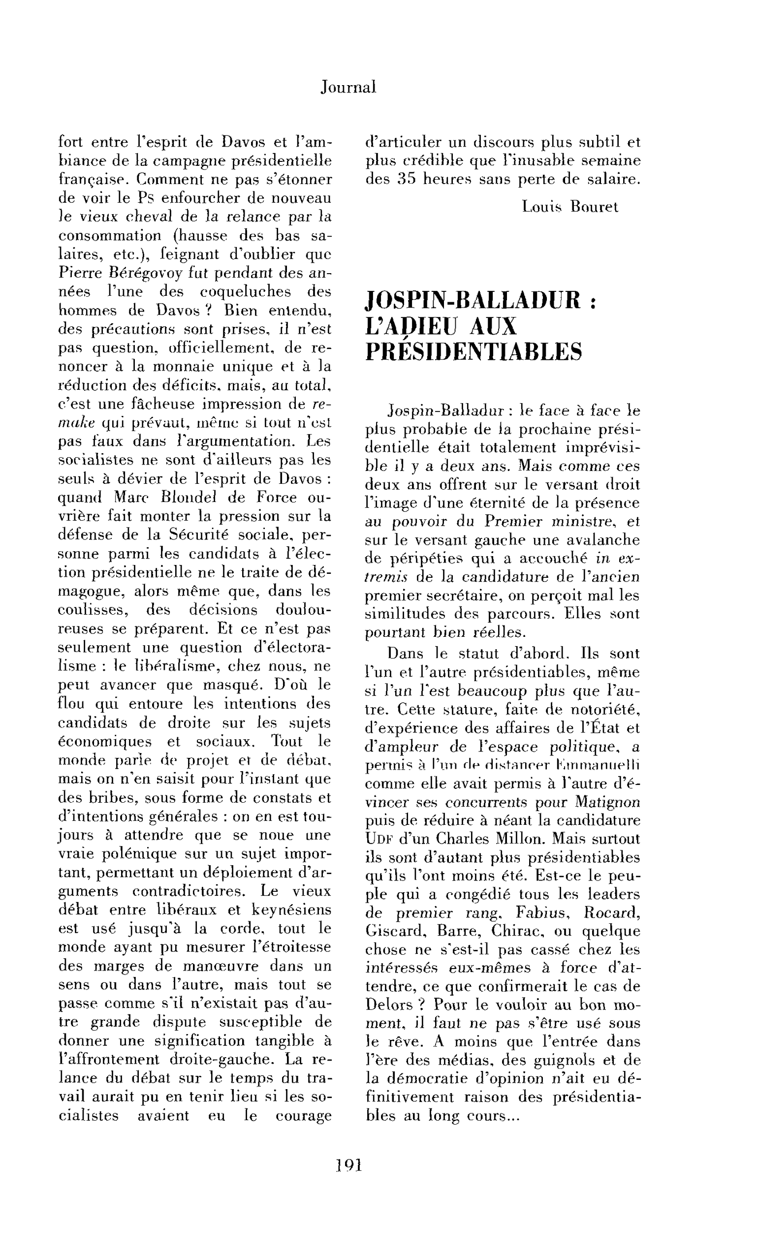 Jospin-Balladur : l’adieu aux présidentiables