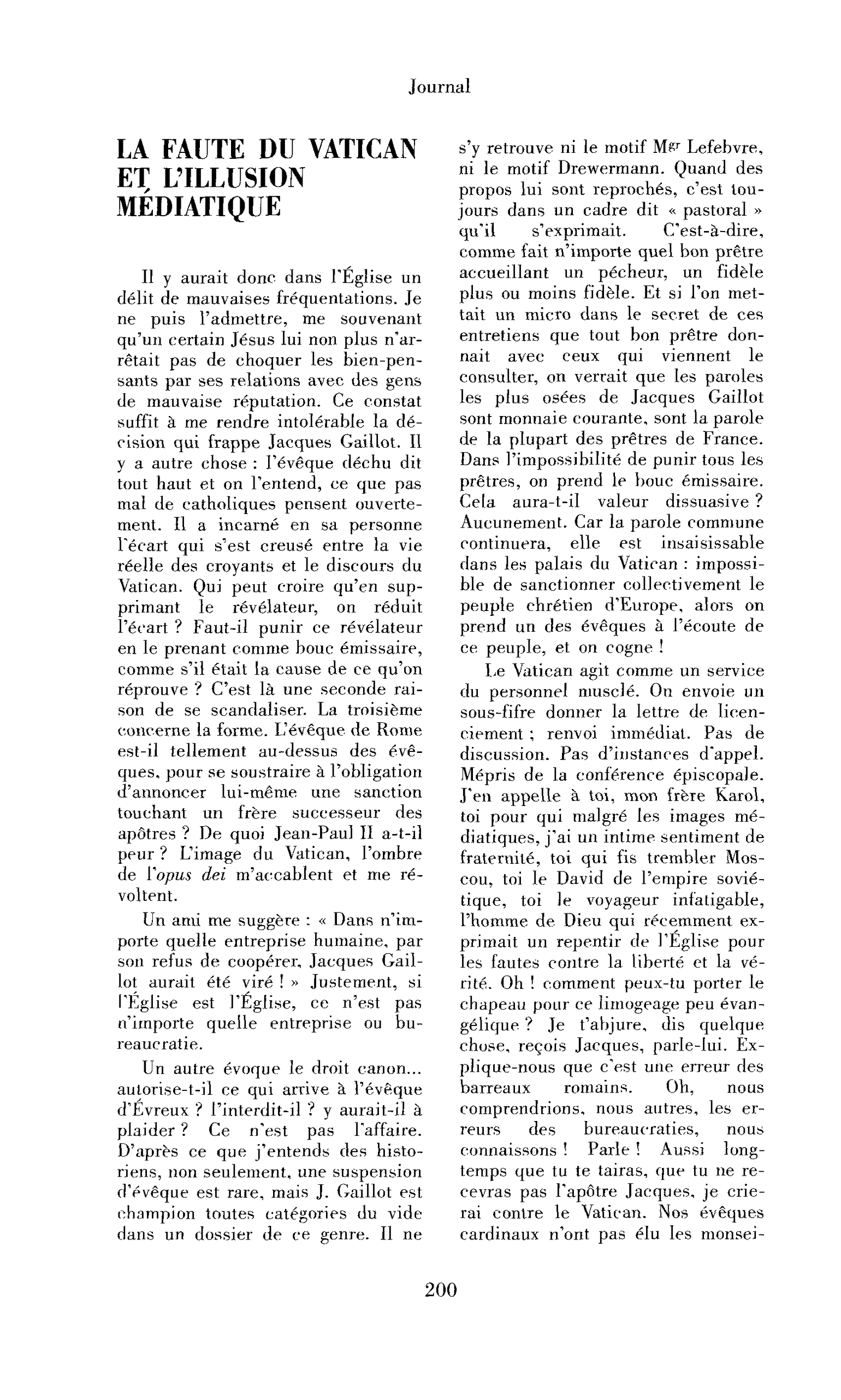 La faute du Vatican et l’illusion médiatique