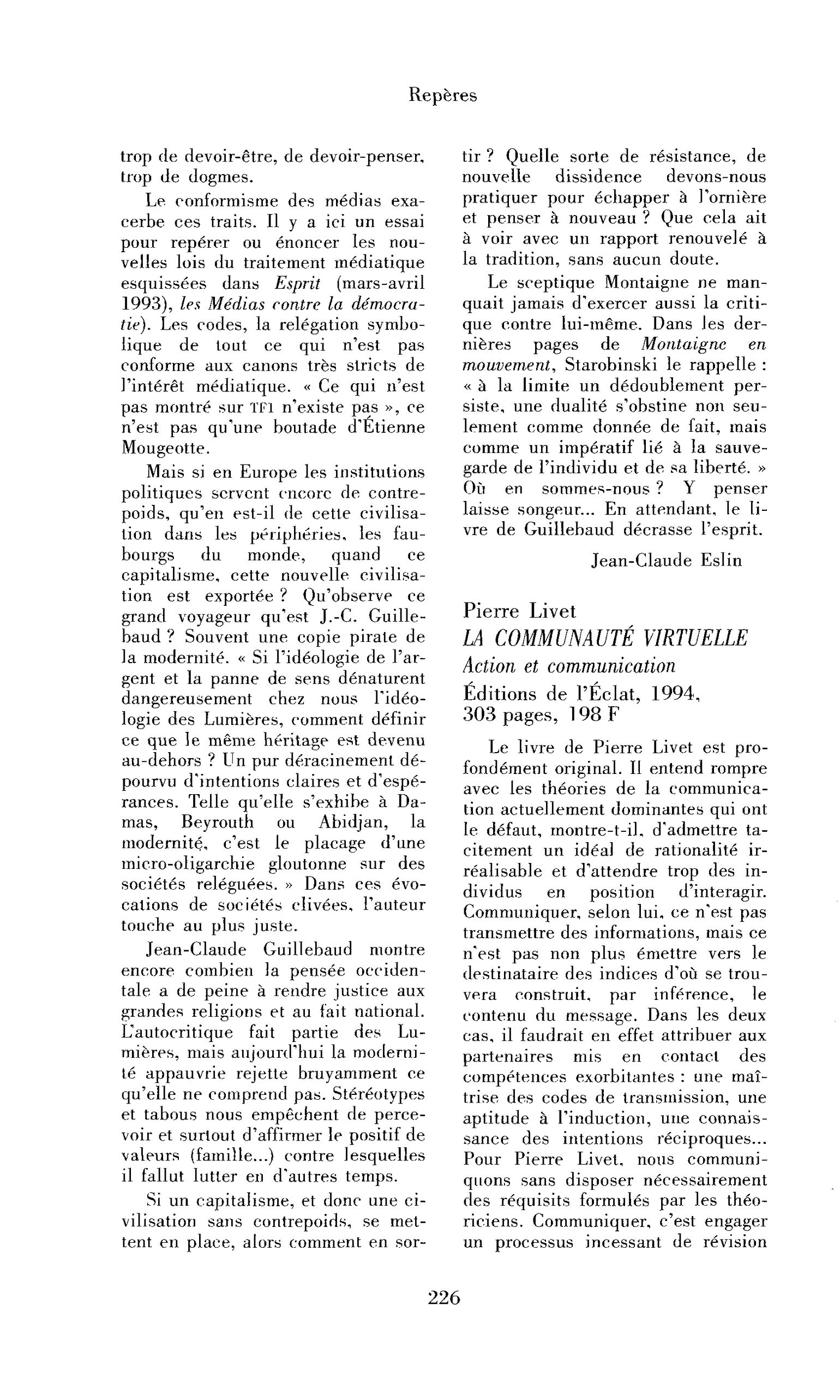 Pierre Livet : la Communauté virtuelle. Action et communication