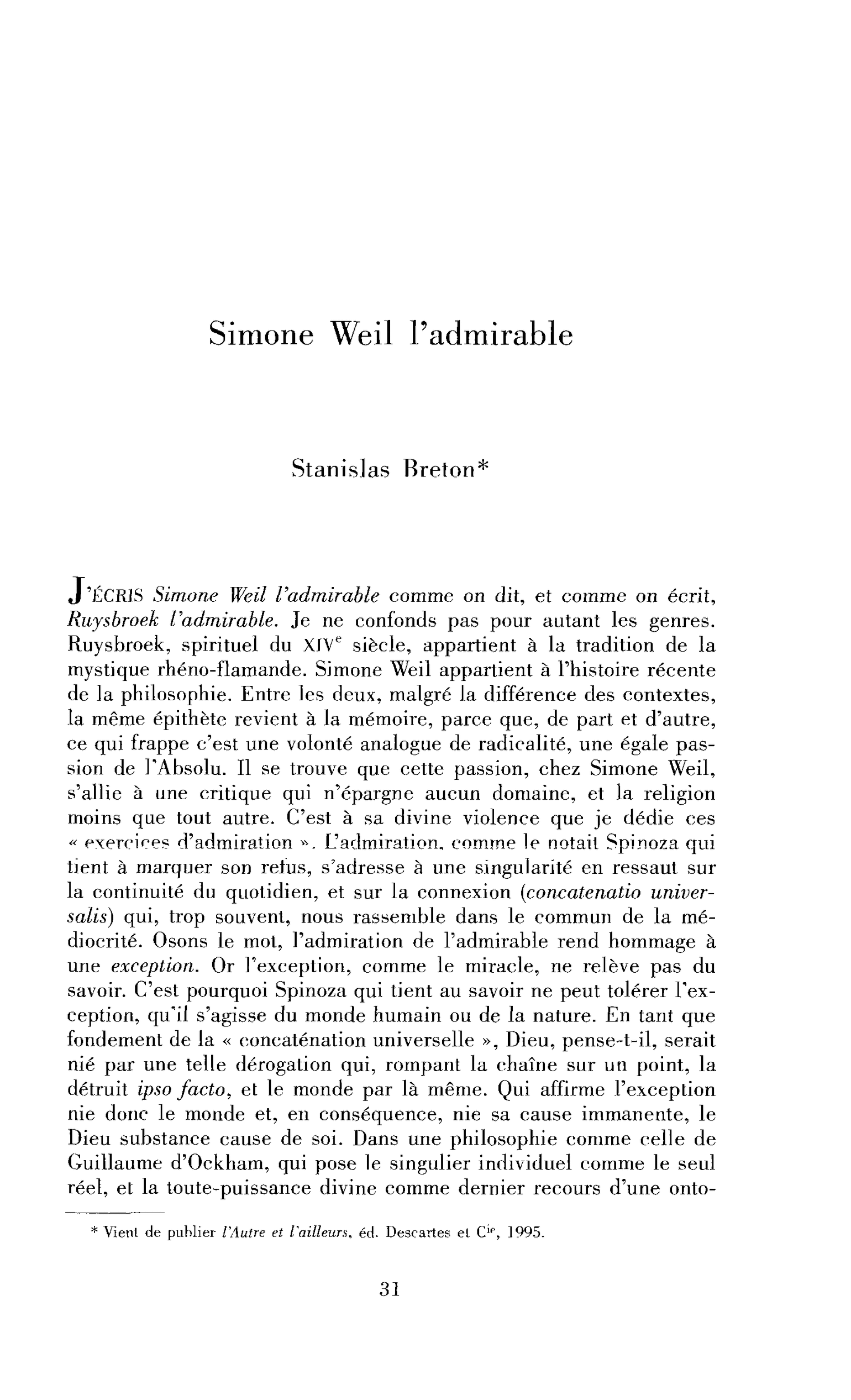 Simone Weil l’admirable