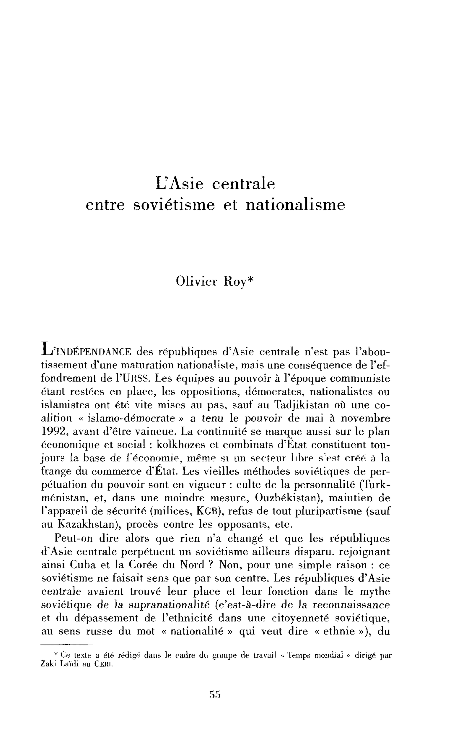 L’Asie centrale entre soviétisme et nationalisme