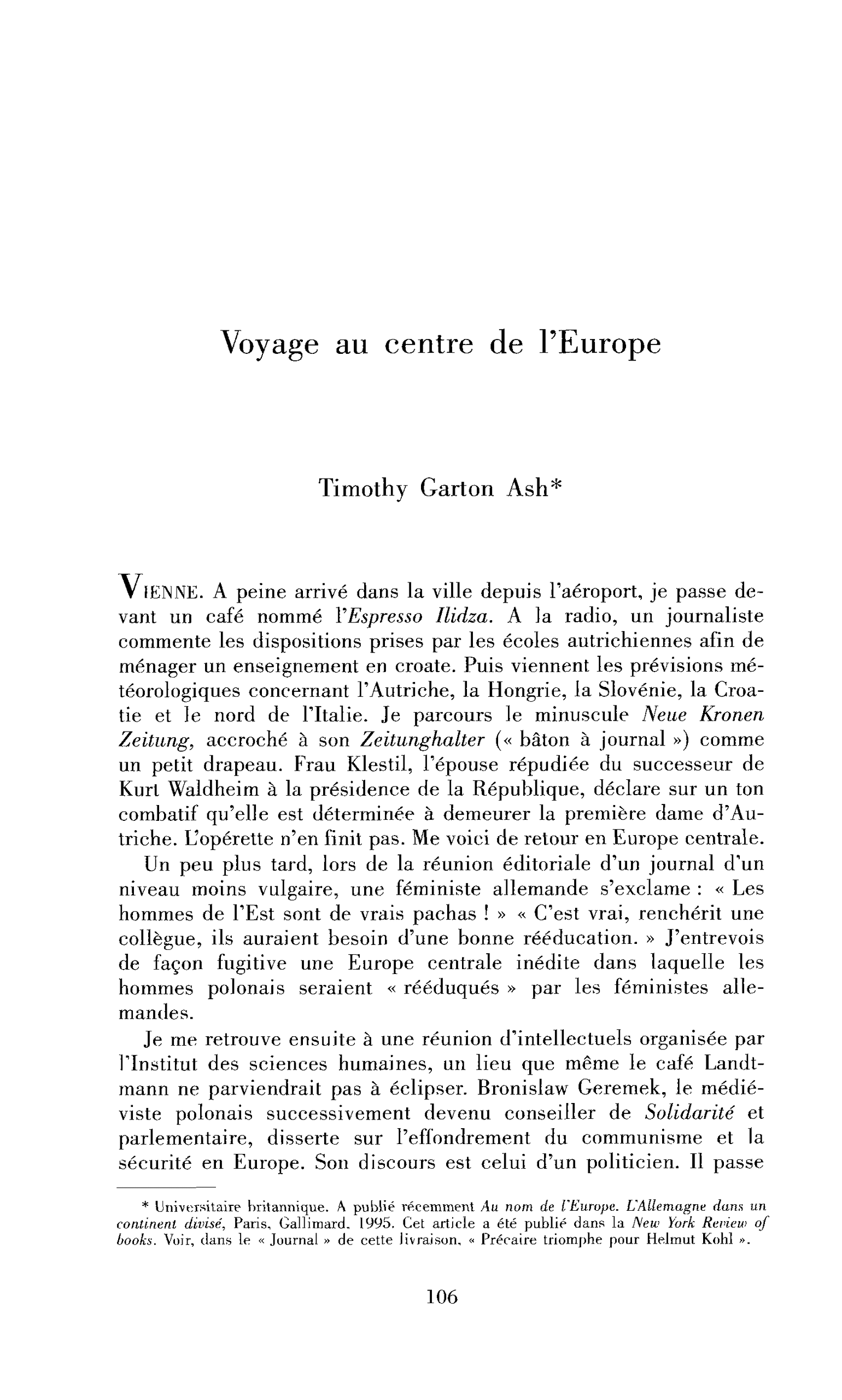 Voyage au centre de l’Europe