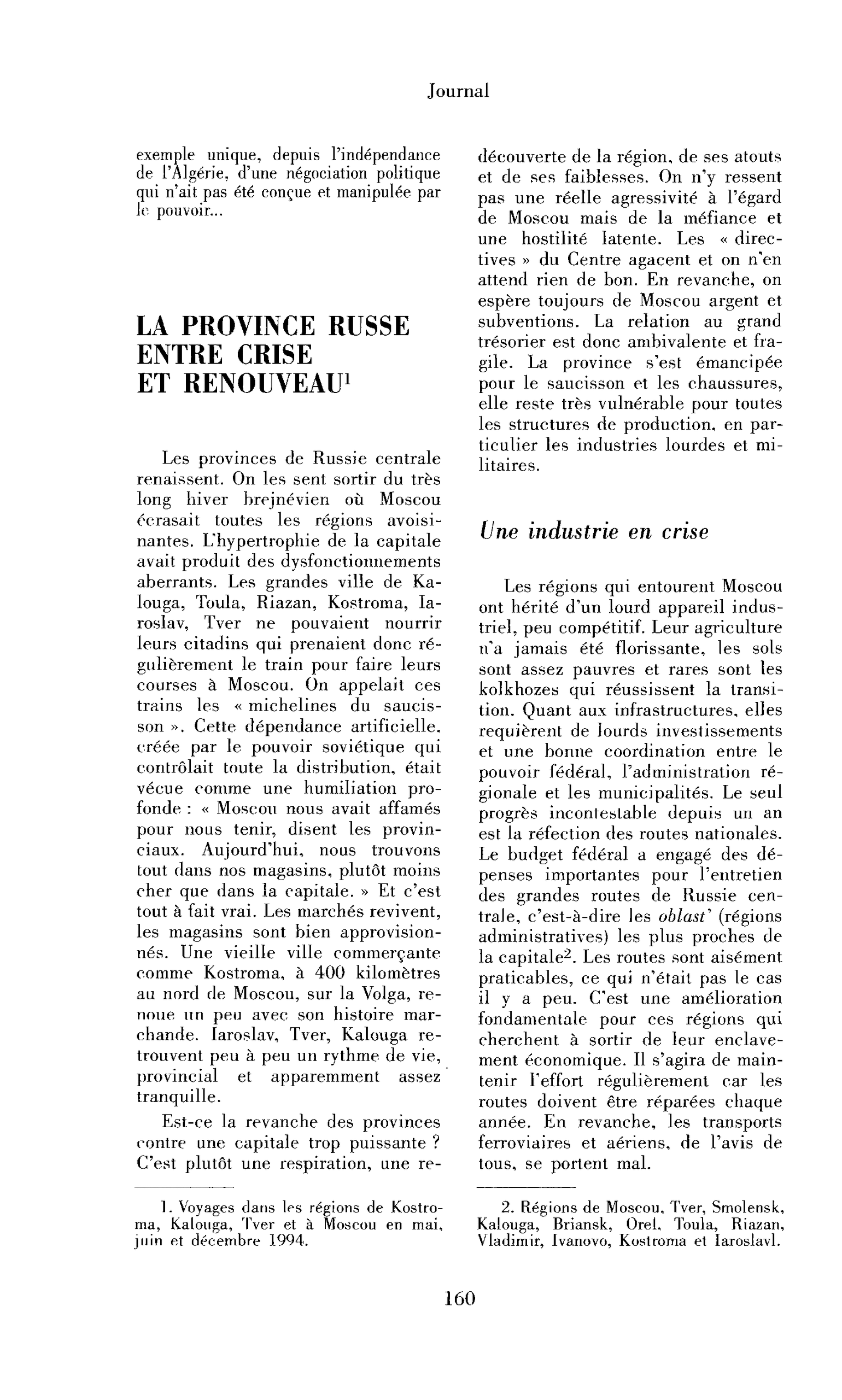 La province russe entre crise et renouveau