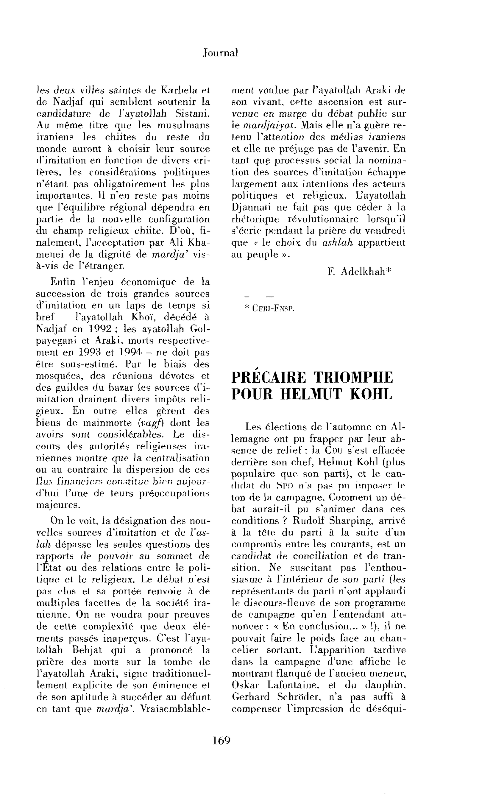 Précaire triomphe pour Helmut Kohl