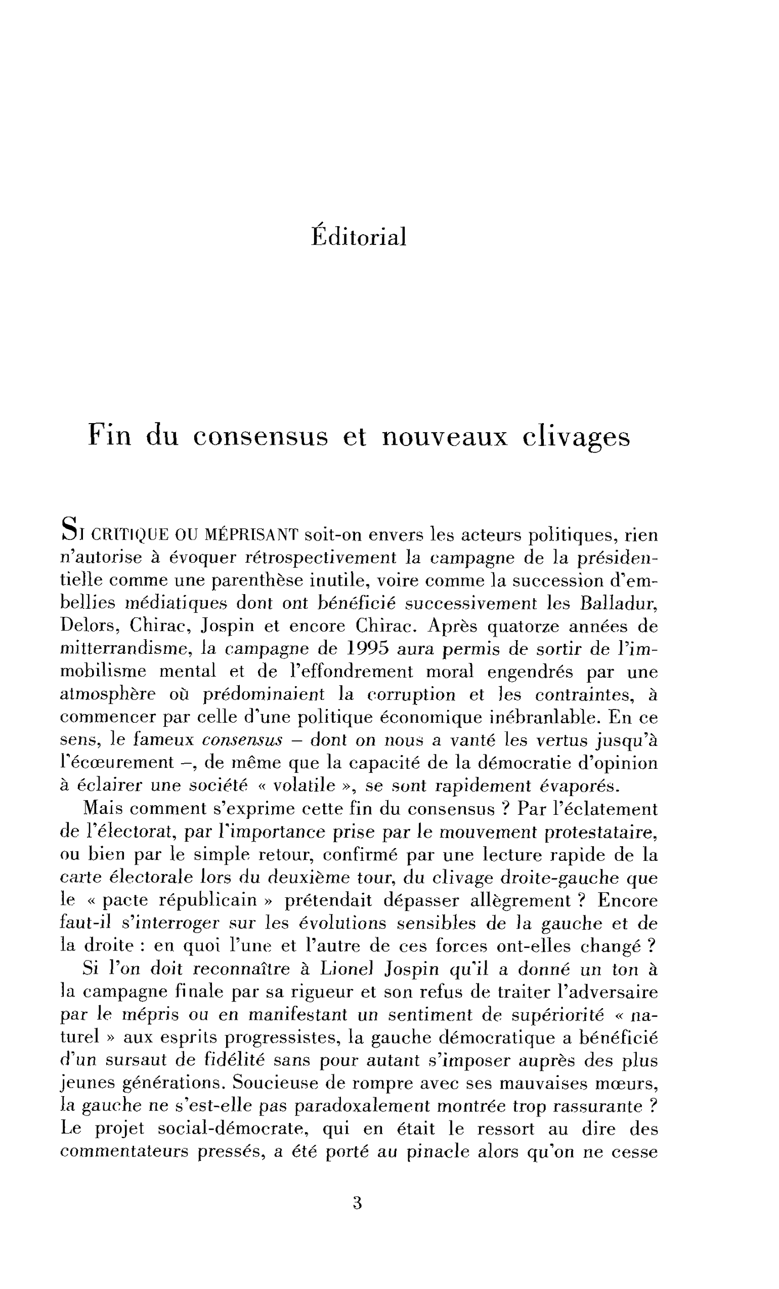 Fin du consensus et nouveaux clivages
