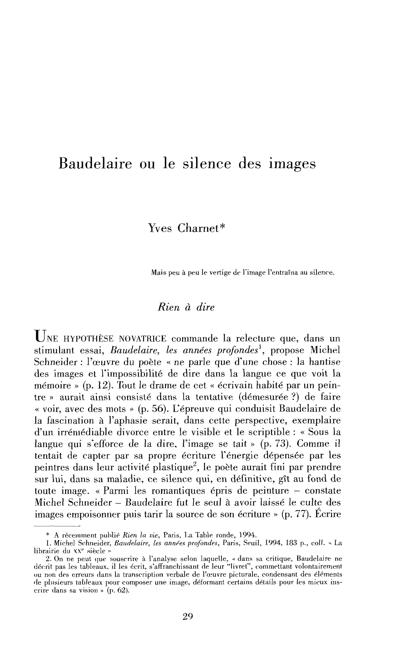 Baudelaire ou le silence des images