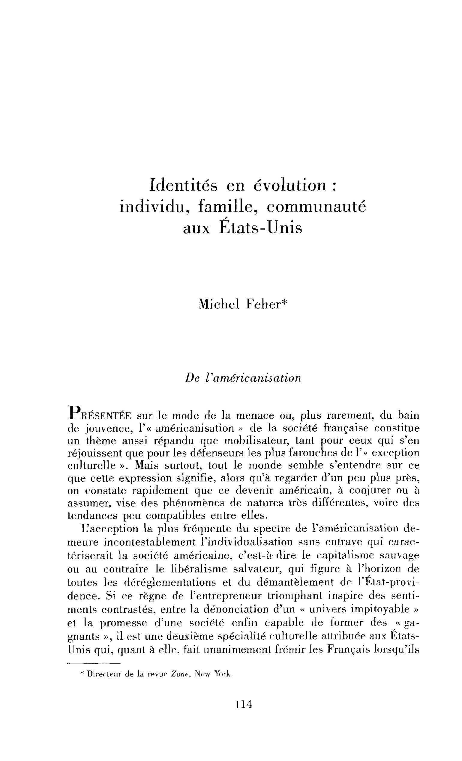 Identités en évolution : individu, famille, communauté aux États-Unis