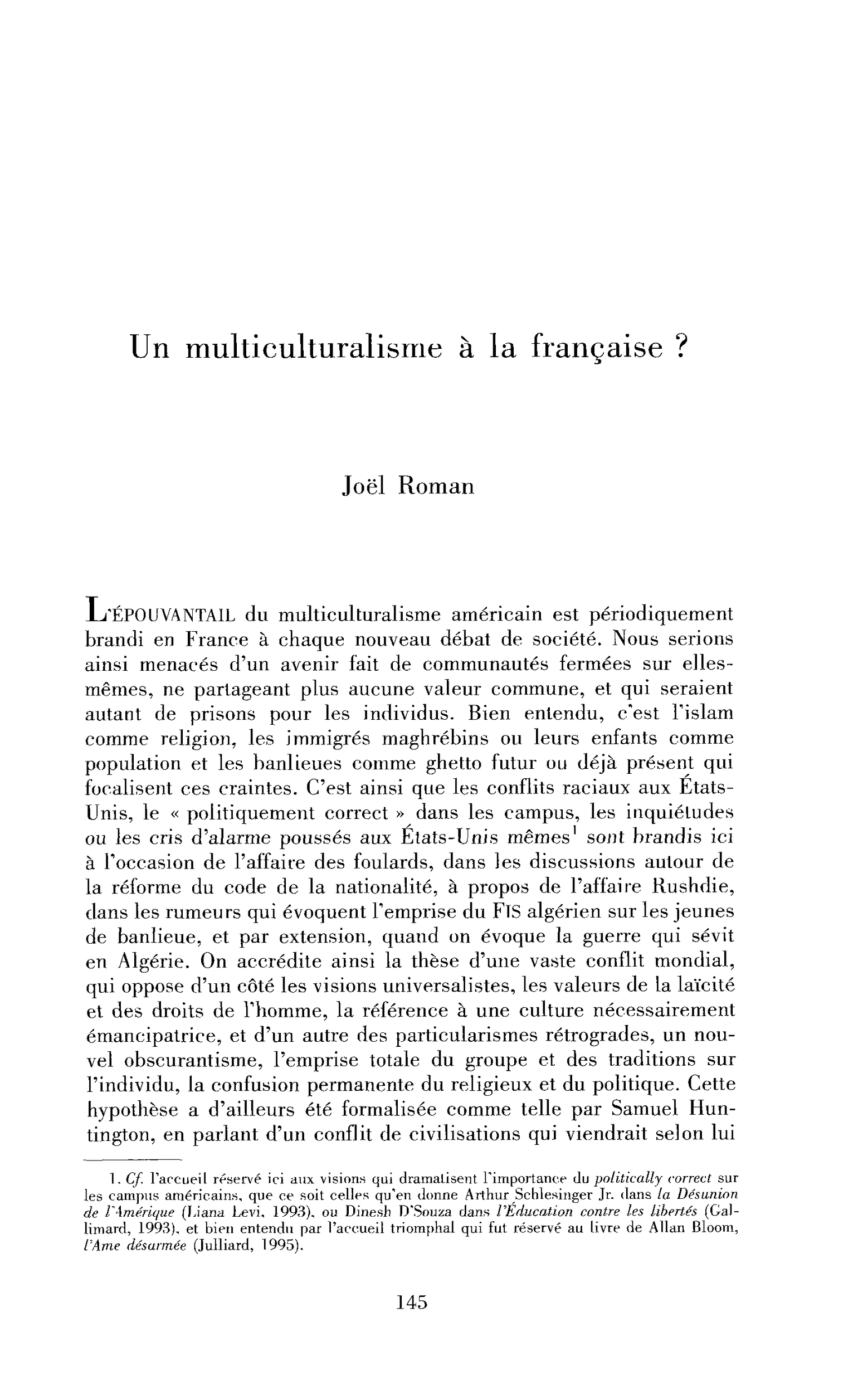 Un multiculturalisme à la française ?