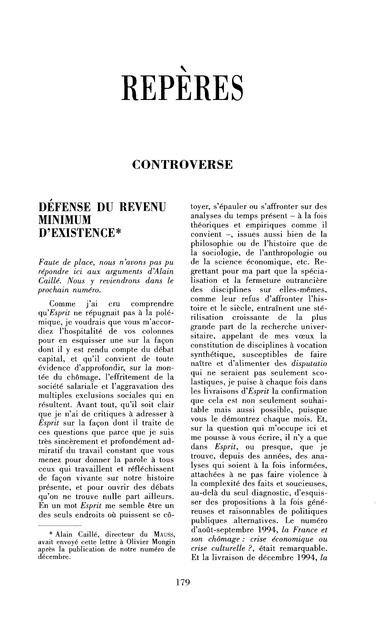 Défense du revenu minimum d’existence