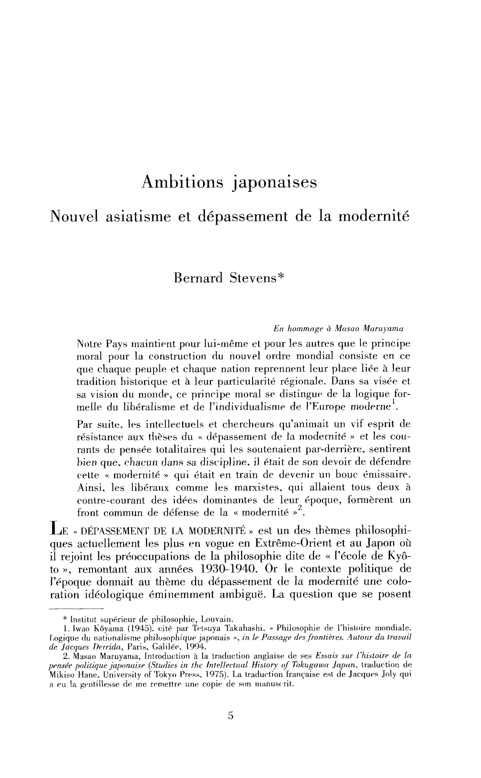 Ambitions japonaises. Nouvel asiatisme et dépassement de la modernité occidentale