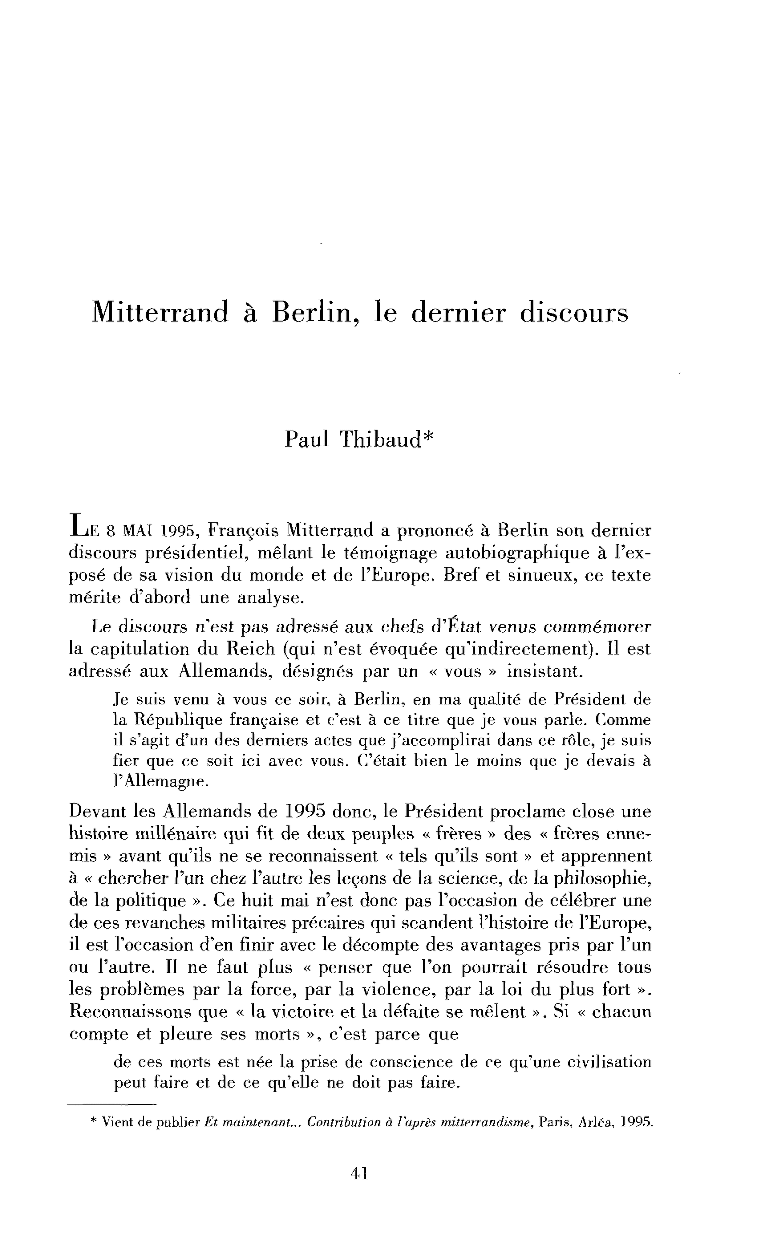 Mitterrand à Berlin, le dernier discours