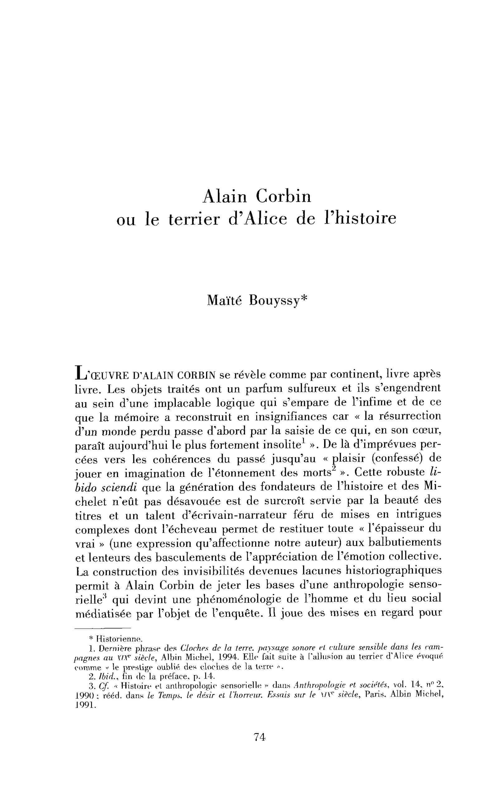 Alain Corbin ou le terrier d’Alice de l’histoire