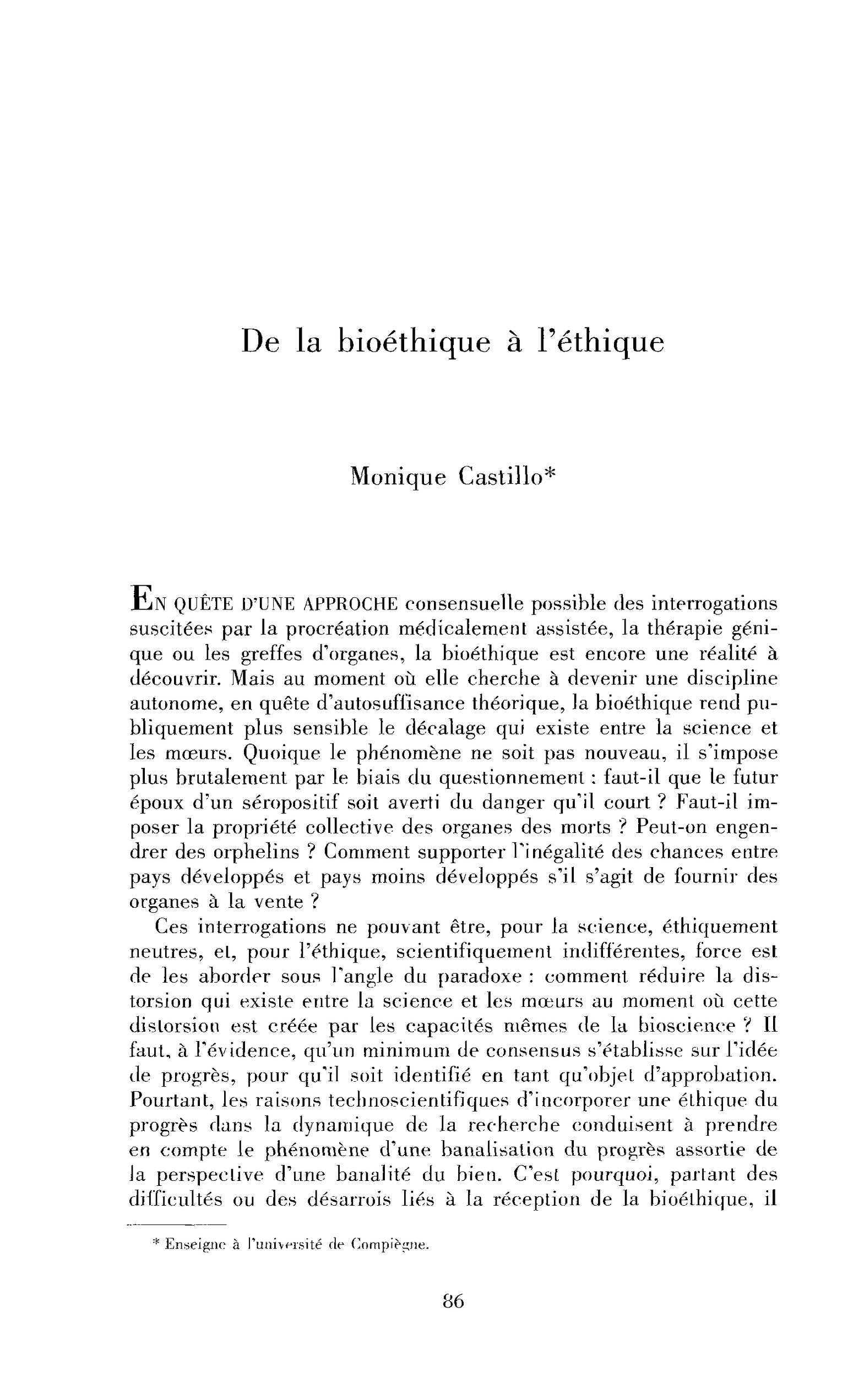 De la bioéthique à l’éthique
