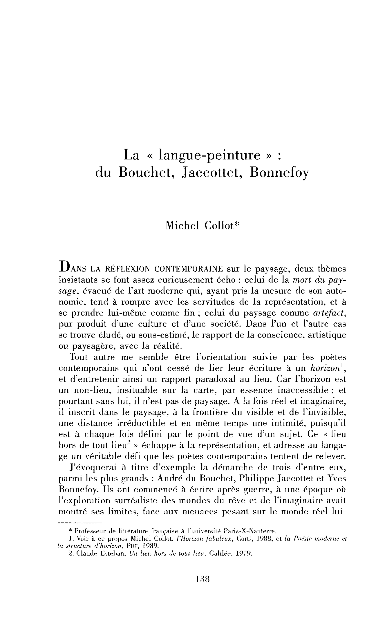 La « langue-peinture » : du Bouchet, Jaccottet, Bonnefoy