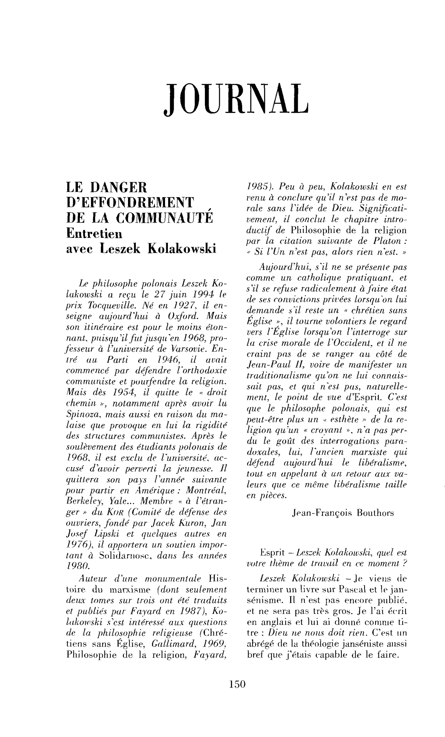 Le danger d’effondrement de la communauté (entretien)
