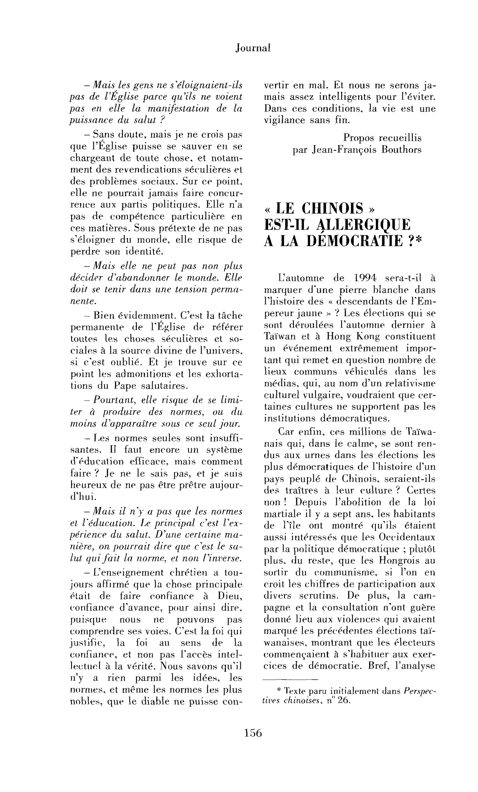 Le Chinois est-il allergique à la démocratie ?