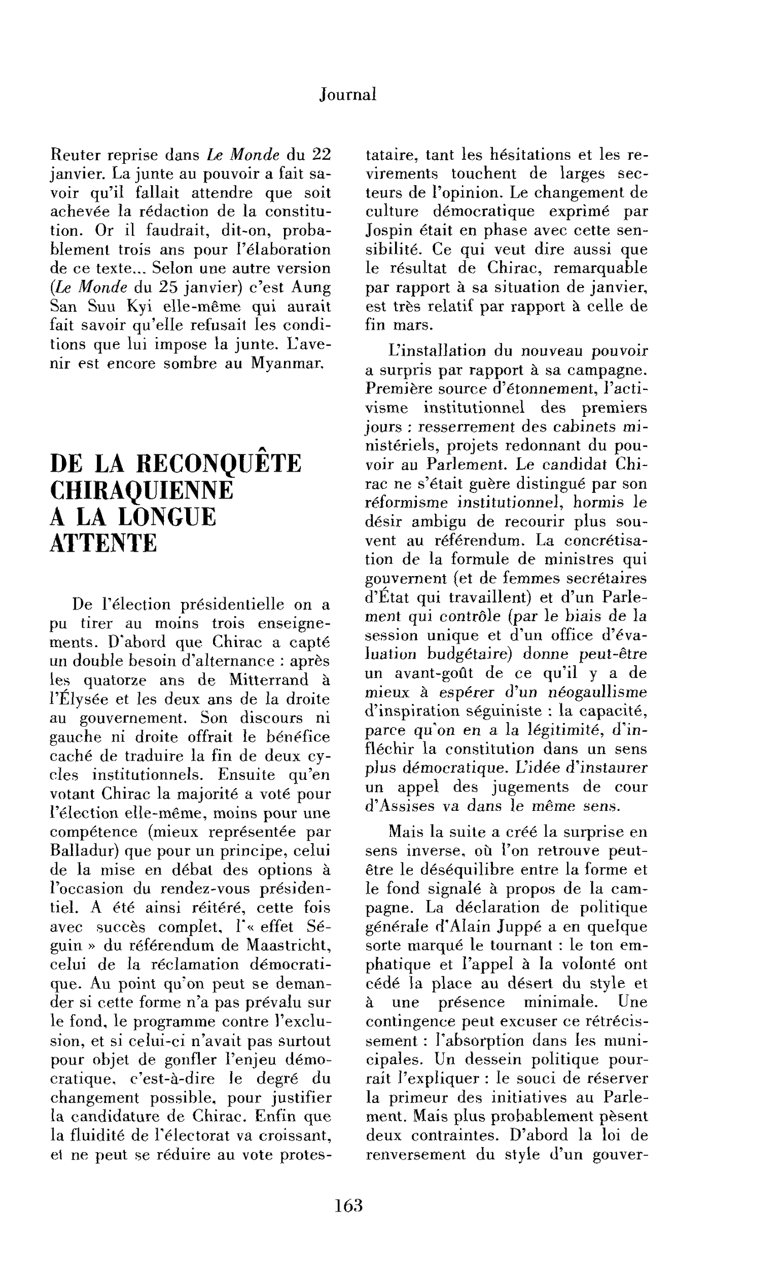 De la reconquête chiraquienne à la longue attente
