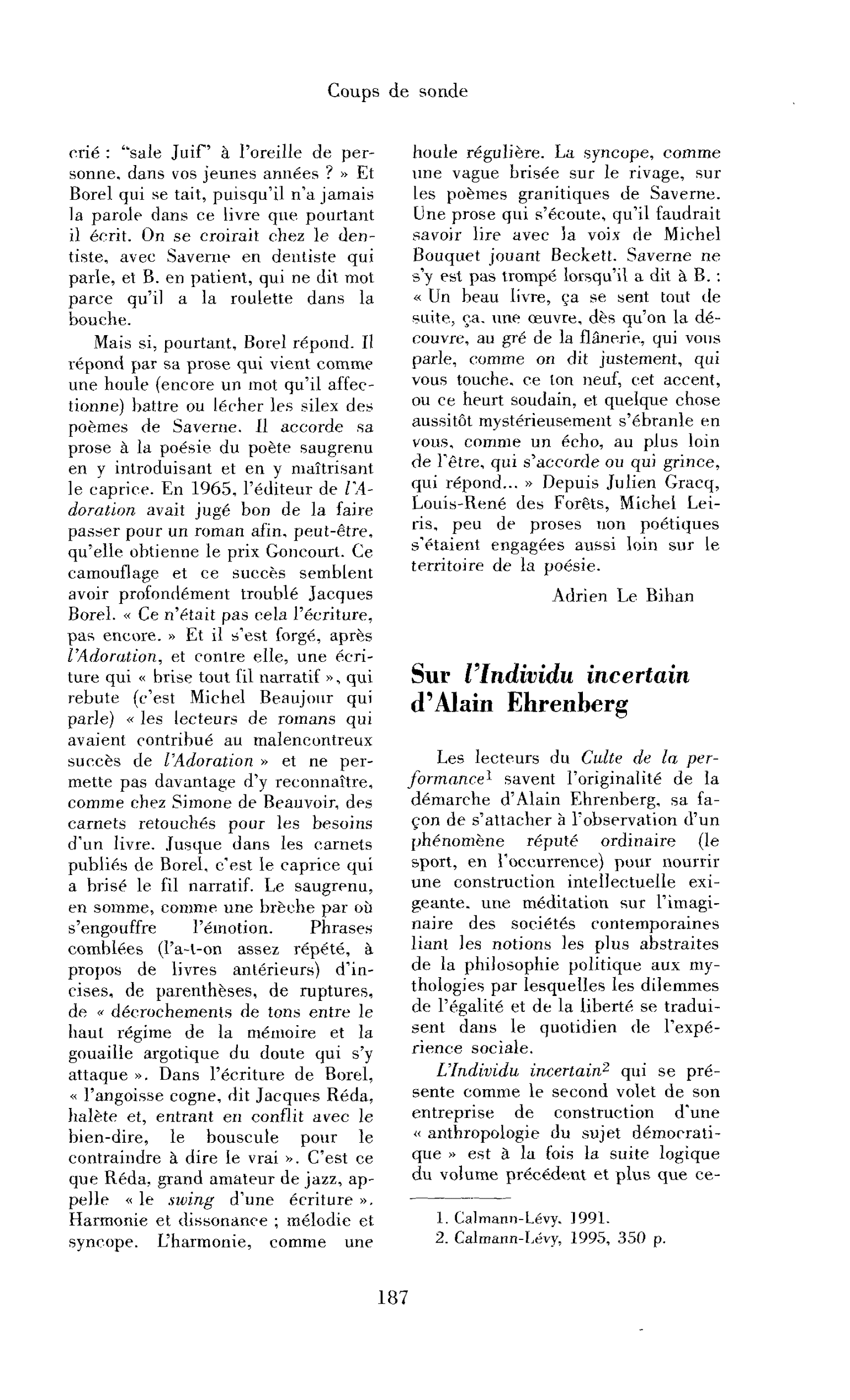 Sur l’Individu incertain d’Alain Ehrenberg