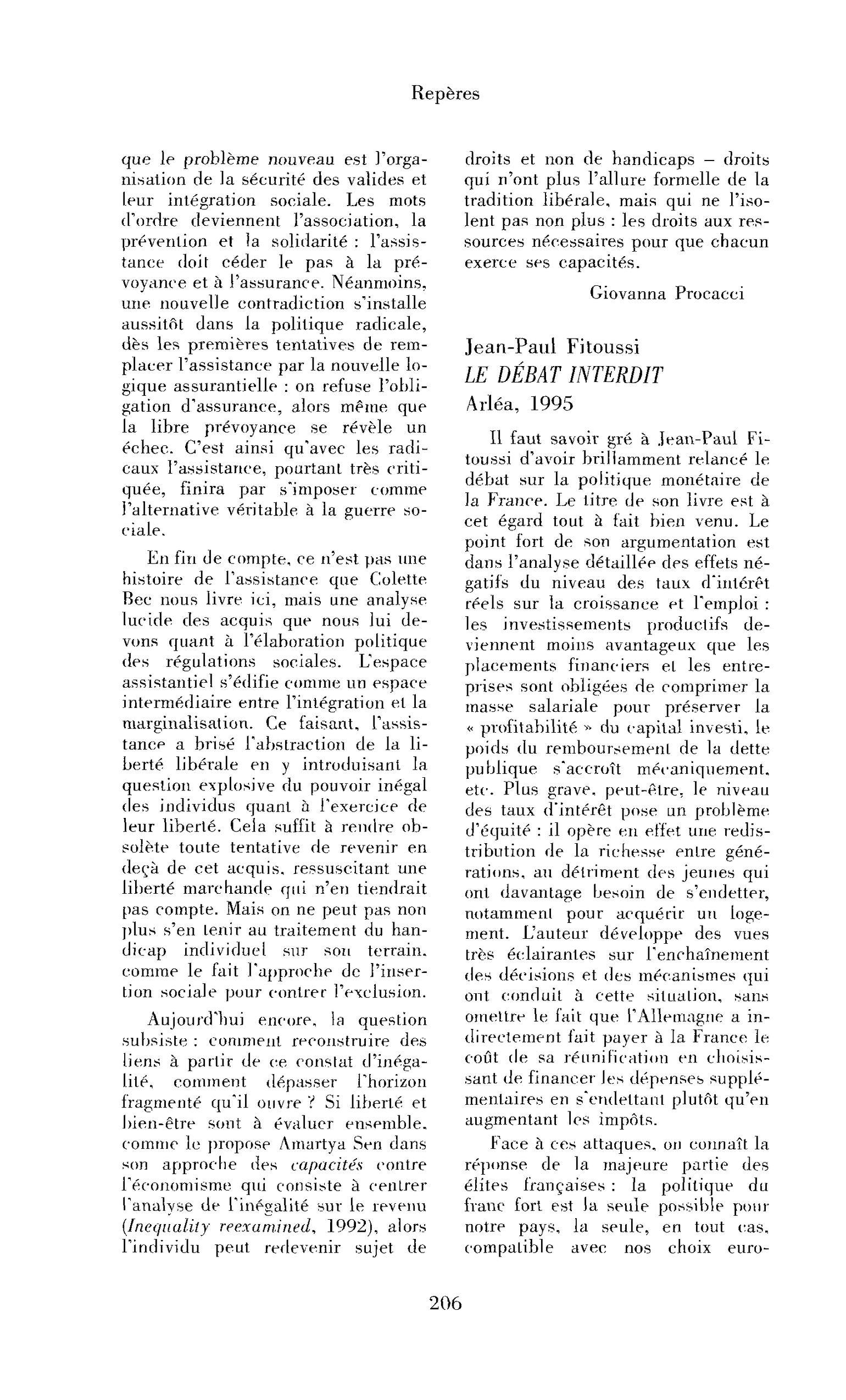 Jean-Paul Fitoussi : le Débat interdit