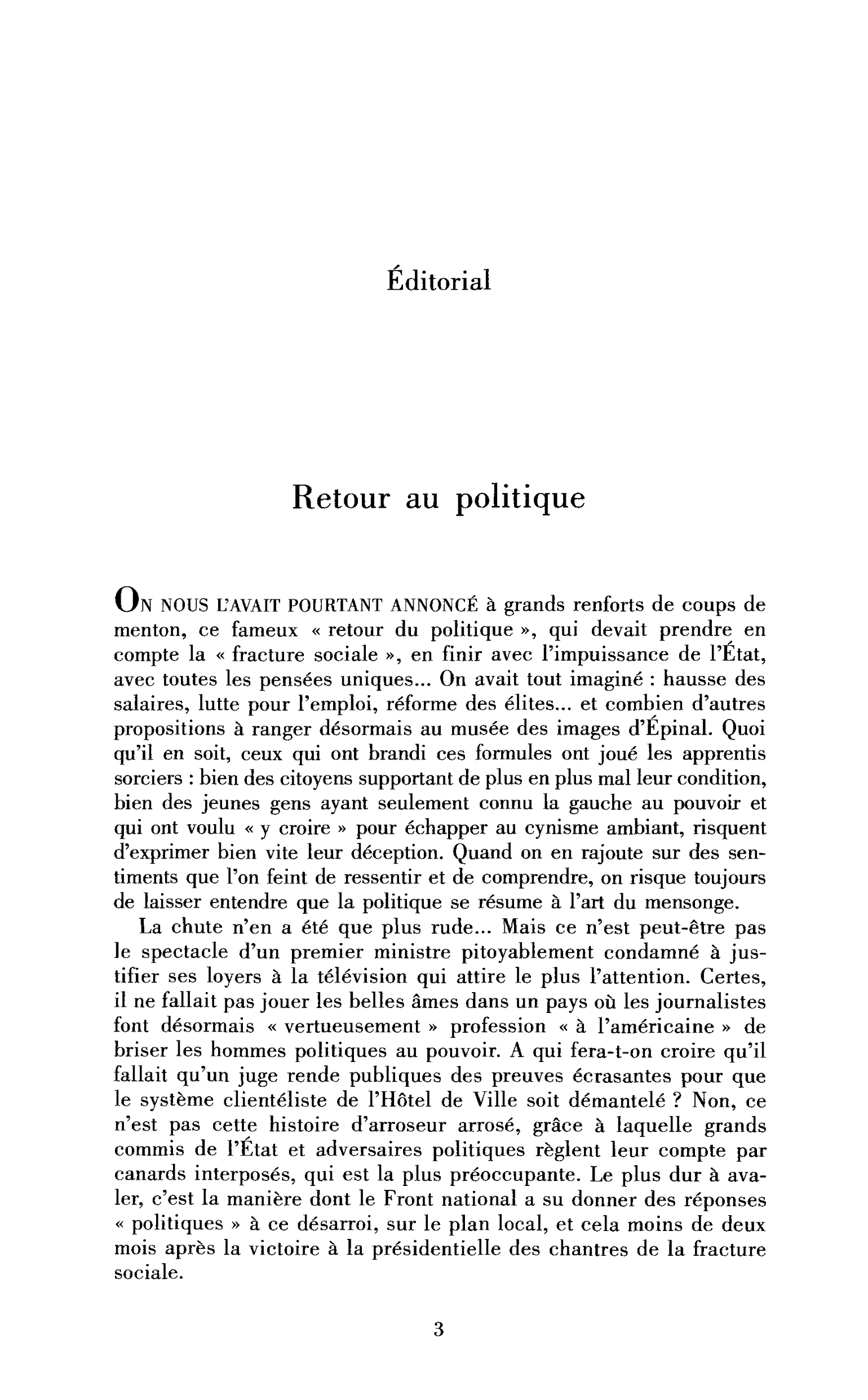 Retour au politique