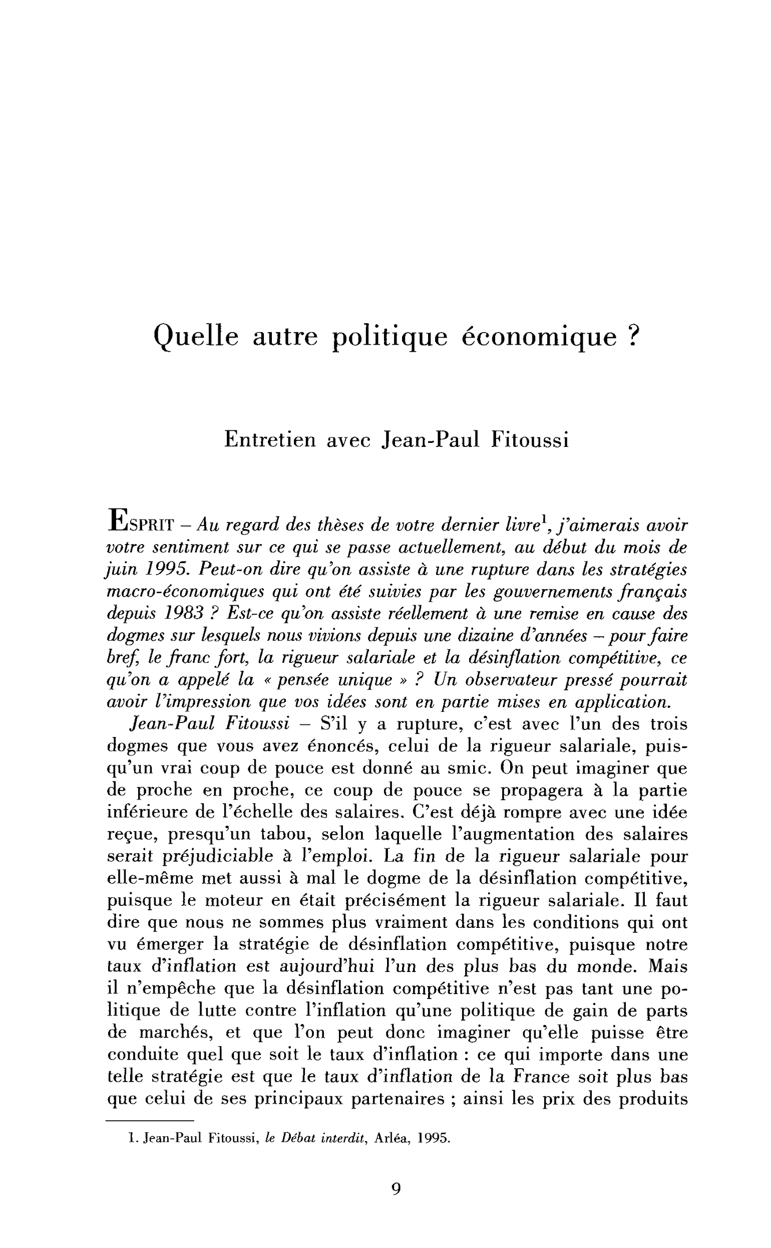 Quelle autre politique économique ? (entretien)