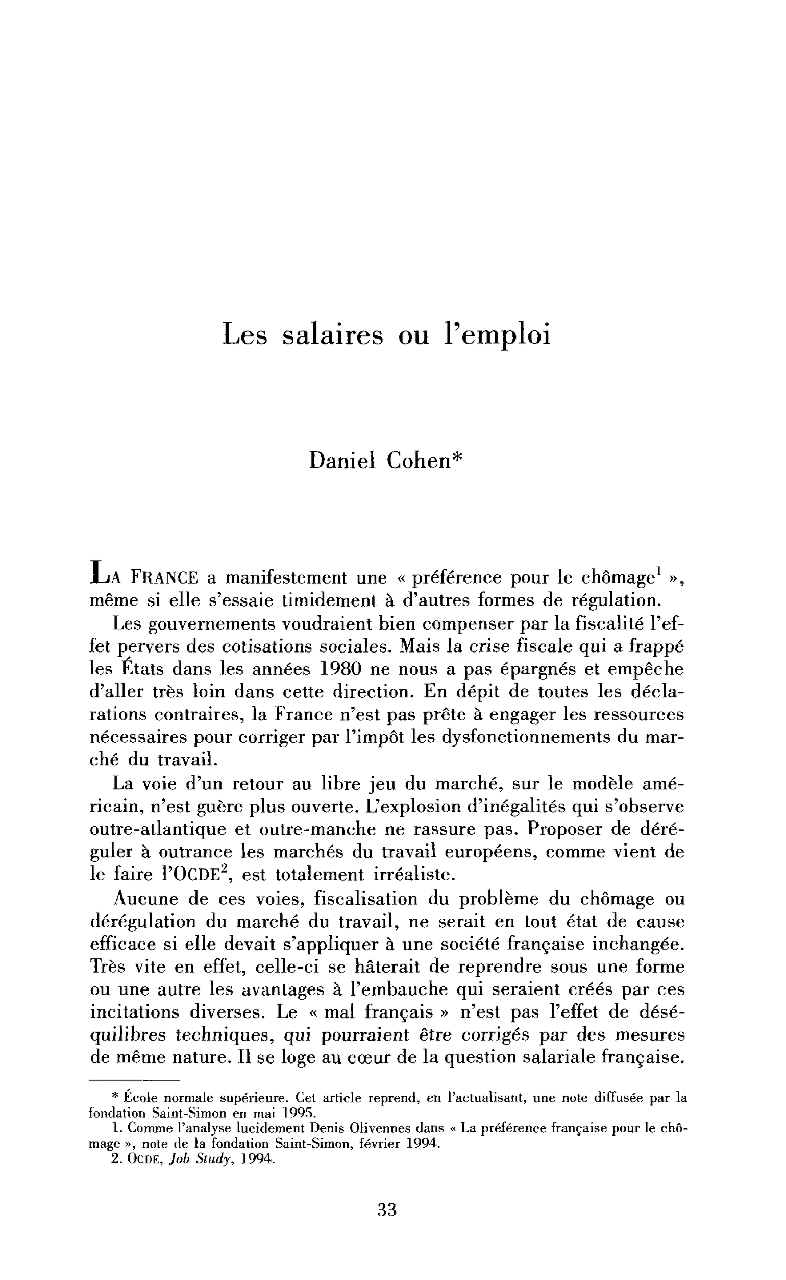 Les salaires ou l’emploi