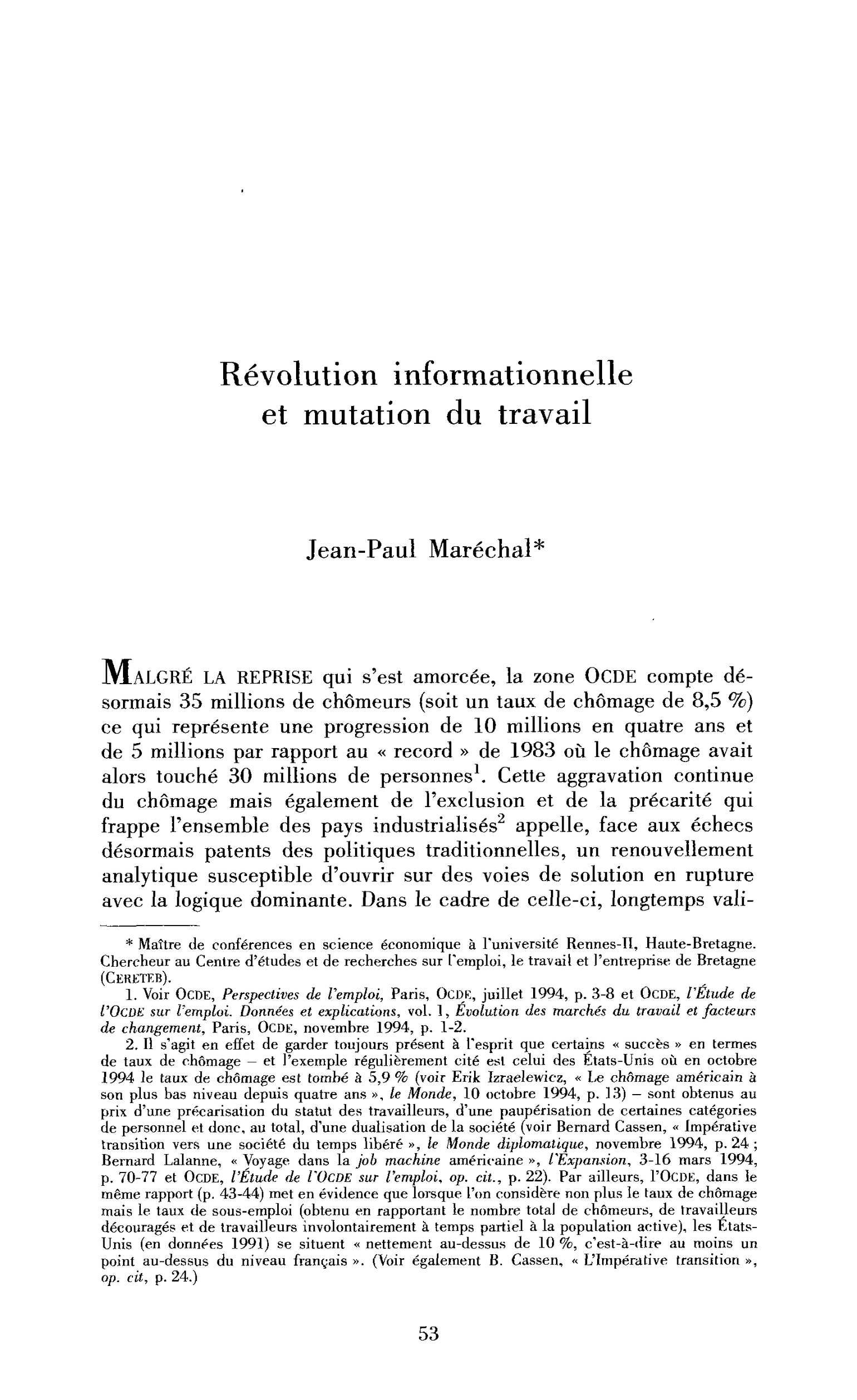 Révolution informationnelle et mutation du travail