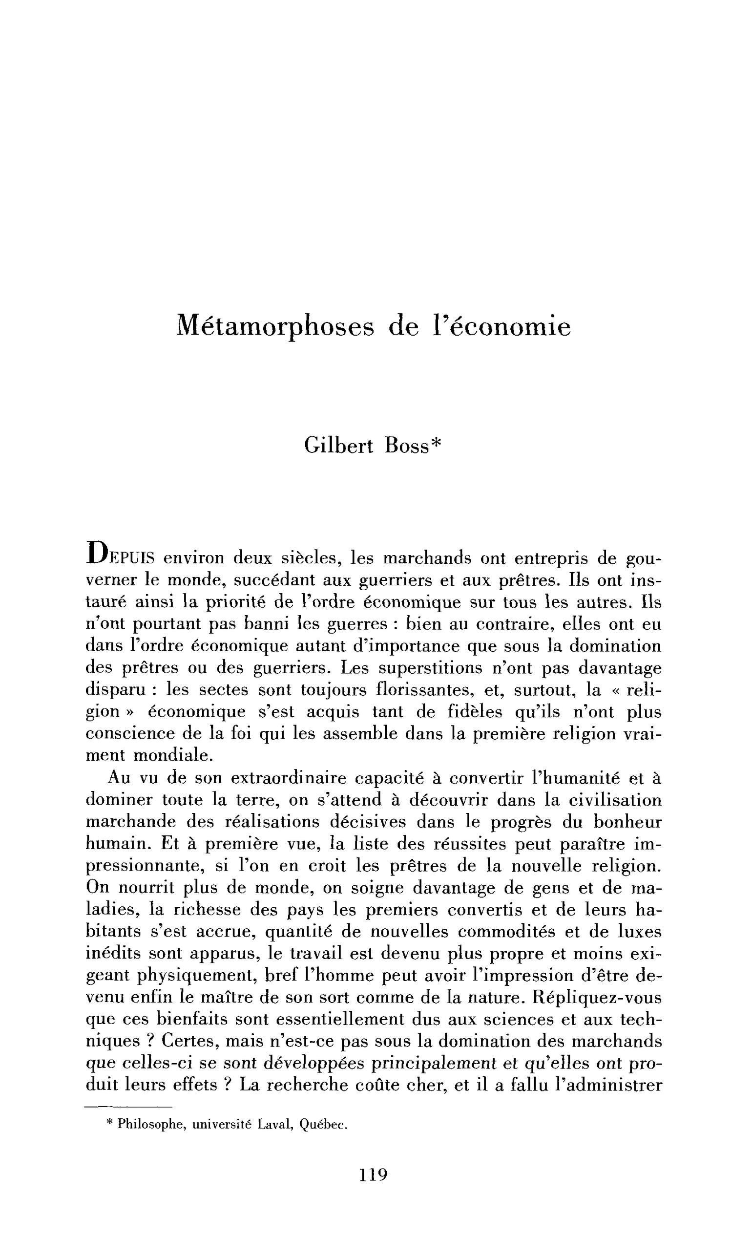 Métamorphoses de l’économie