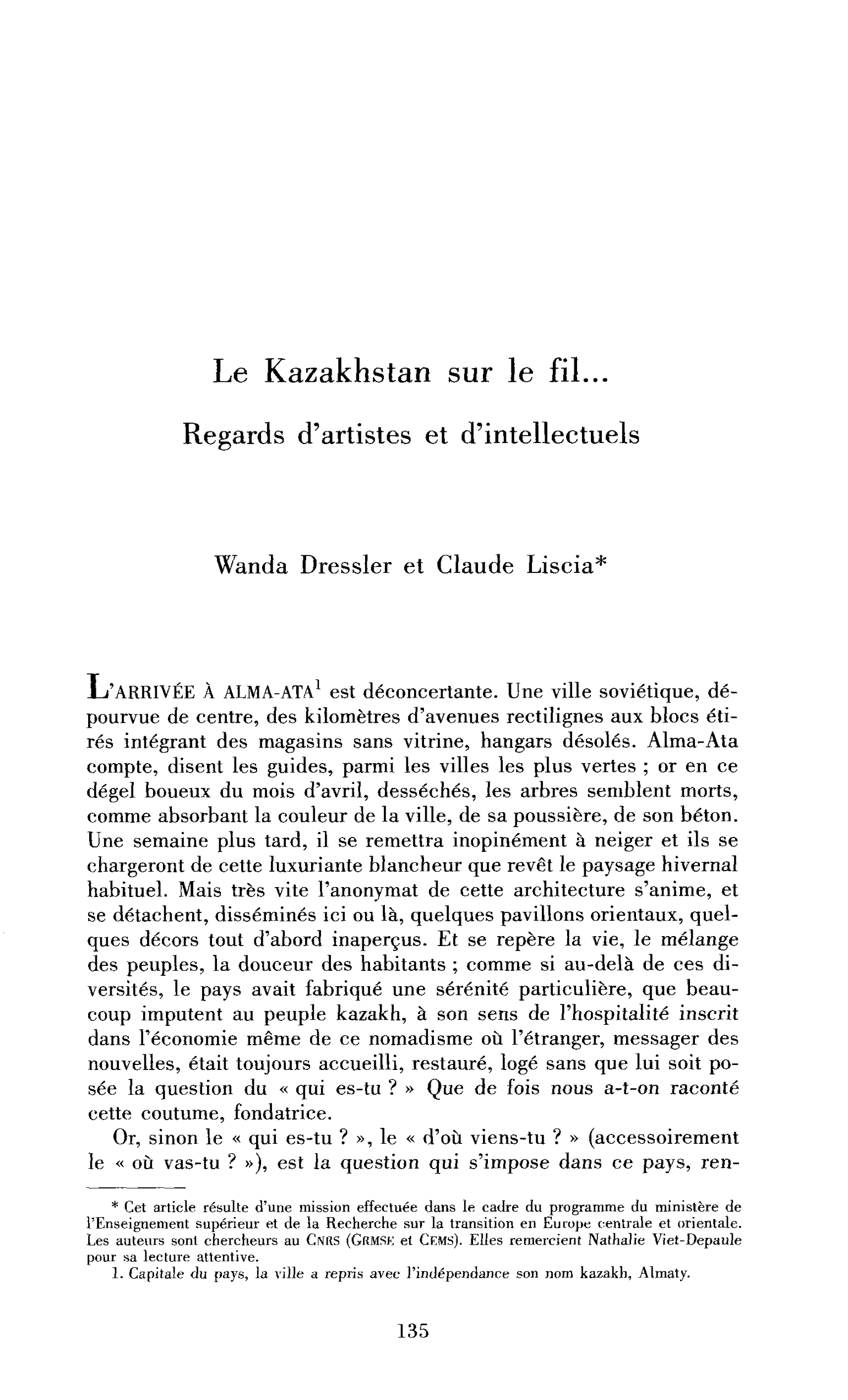 Le Kazakhstan sur le fil… Regards d’artistes et d’intellectuels