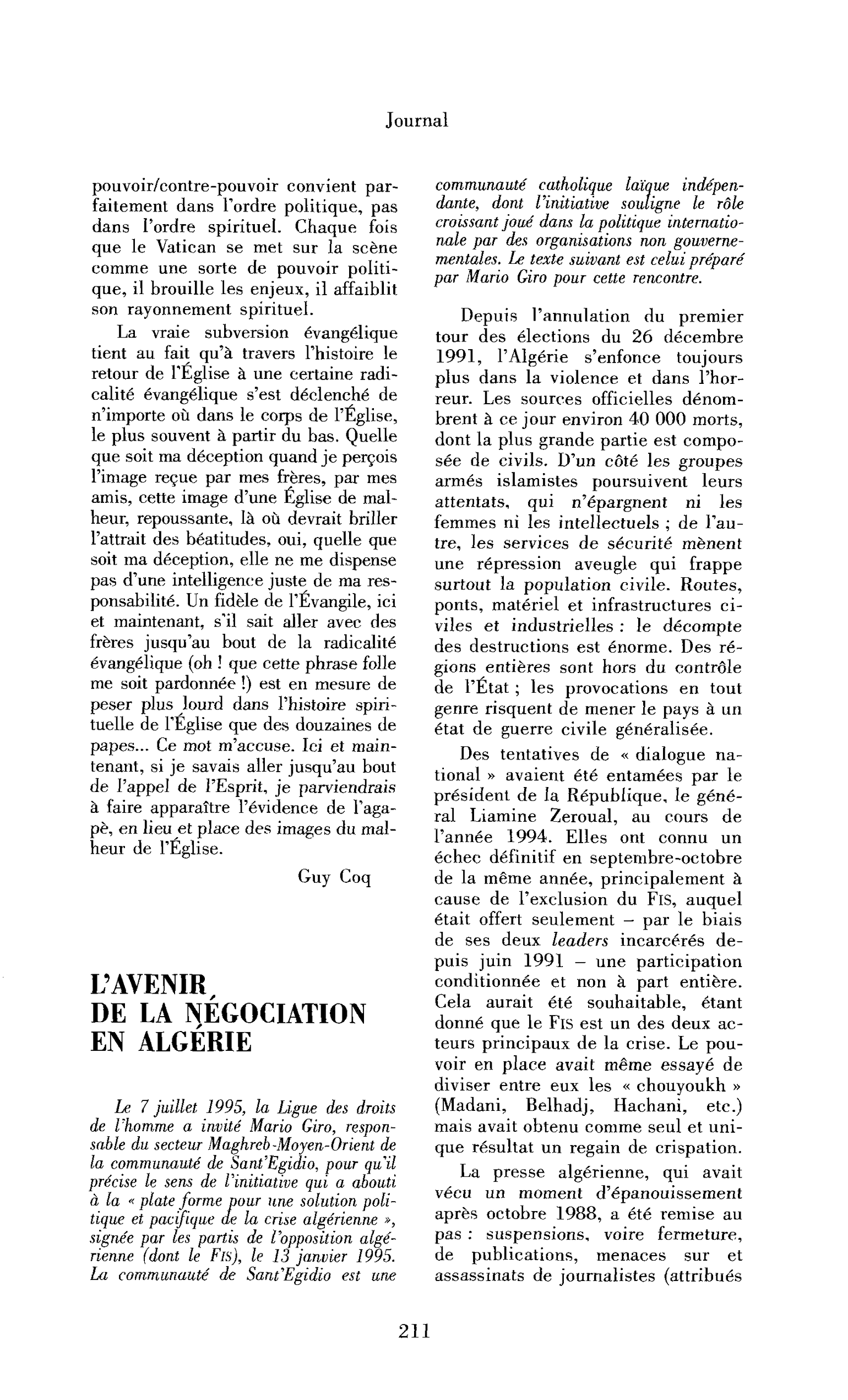 L’avenir de la négociation en Algérie