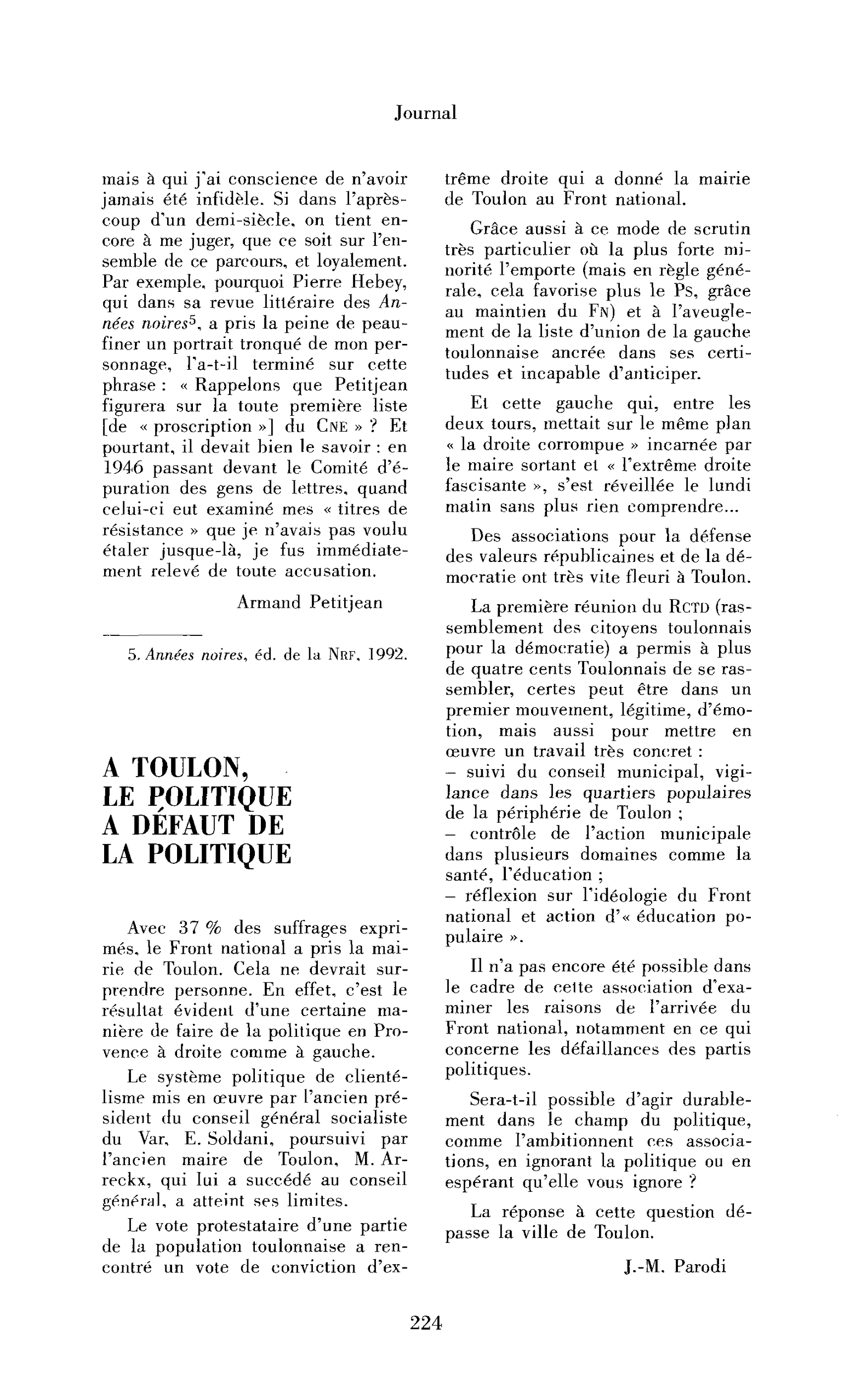 A Toulon, le politique à défaut de la politique