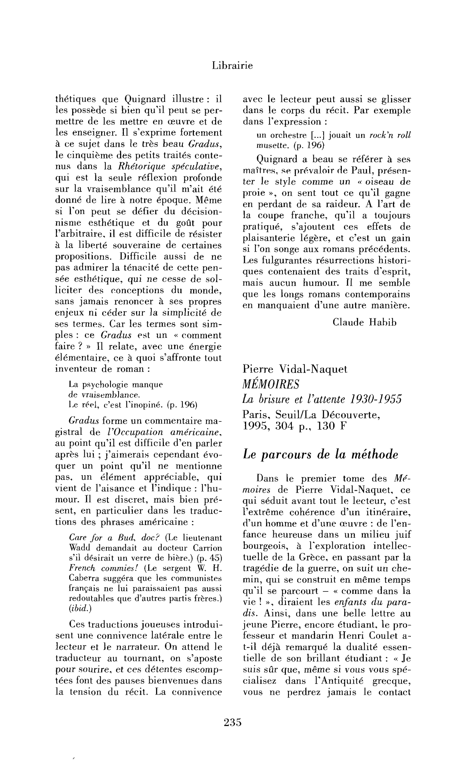 Pierre Vidal-Naquet : Mémoires. La brisure et l’attente 1930-1955
