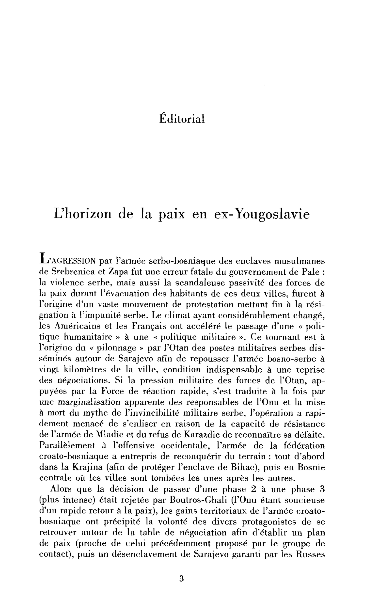 L’horizon de la paix en ex-Yougoslavie