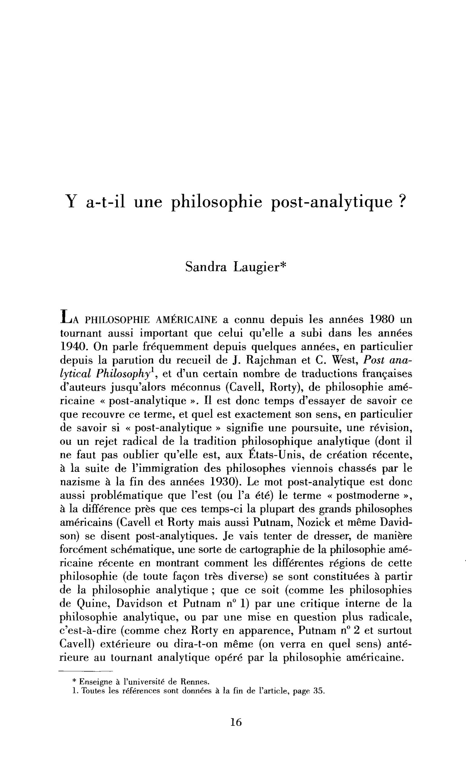 Y a-t-il une philosophie post-analytique ?