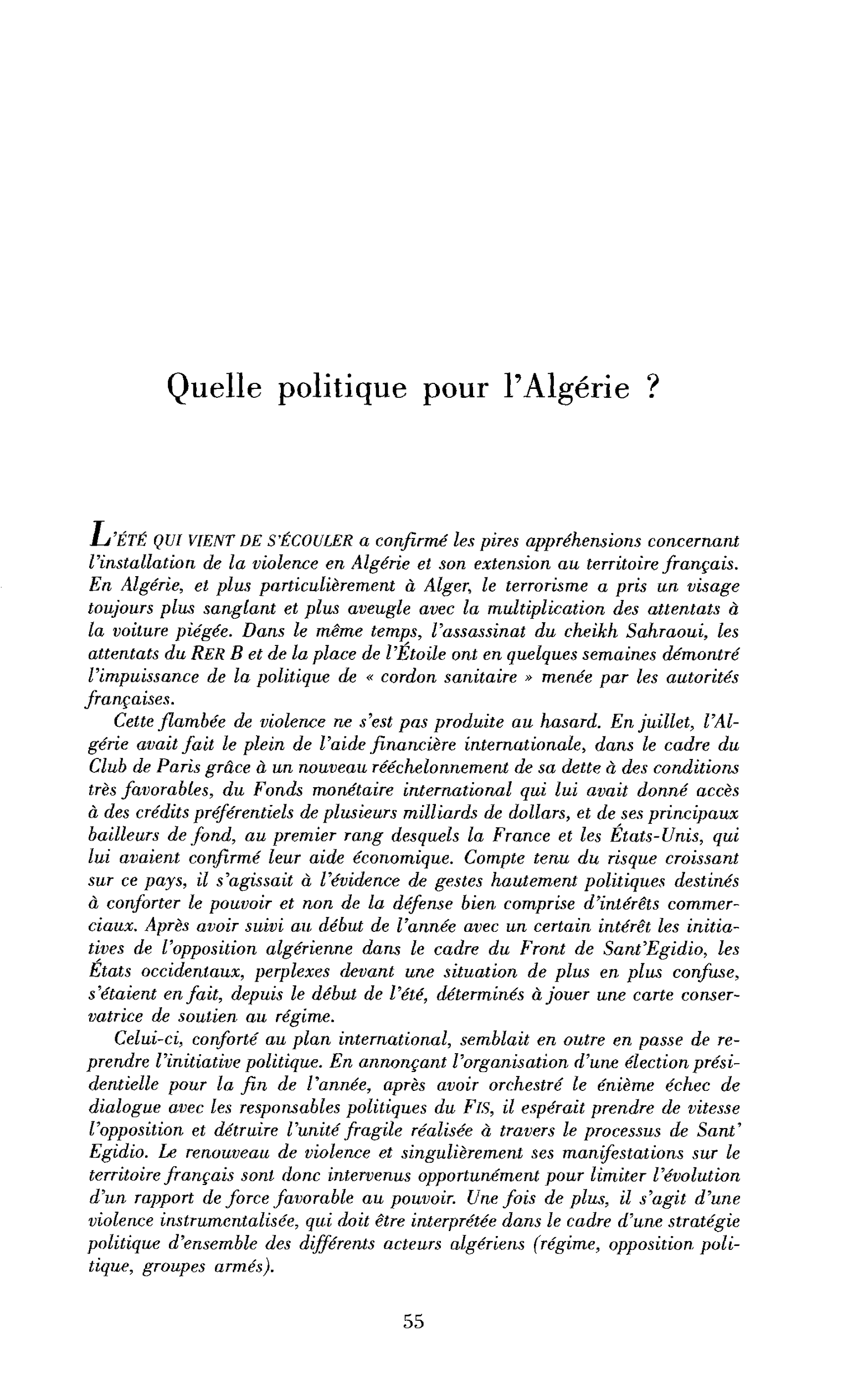 Quelle politique pour l’Algérie ?