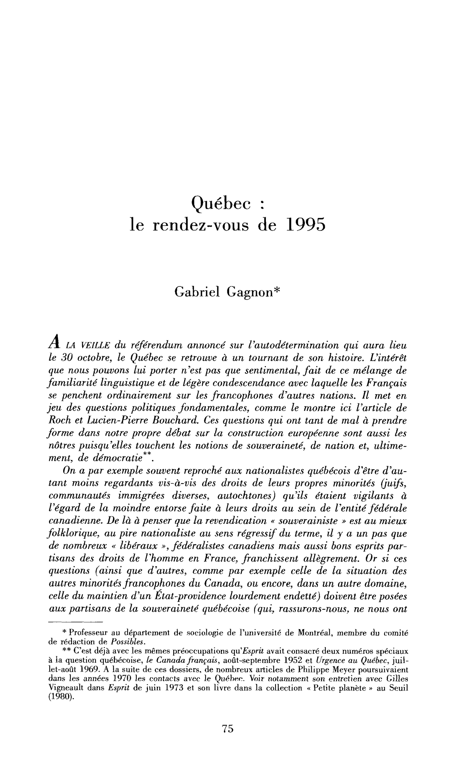 Québec : le rendez-vous de 1995