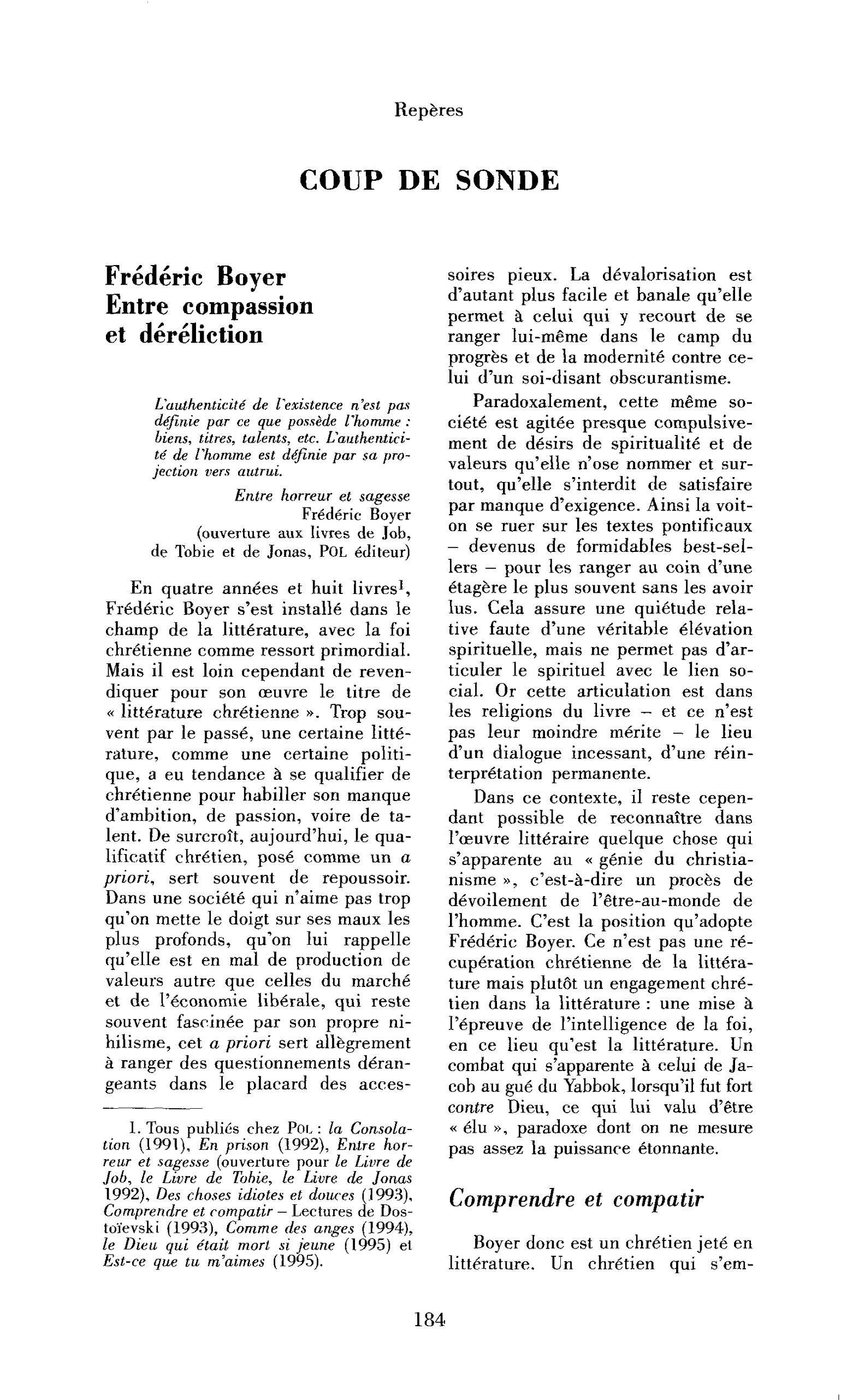 Frédéric Boyer : entre compassion et déréliction