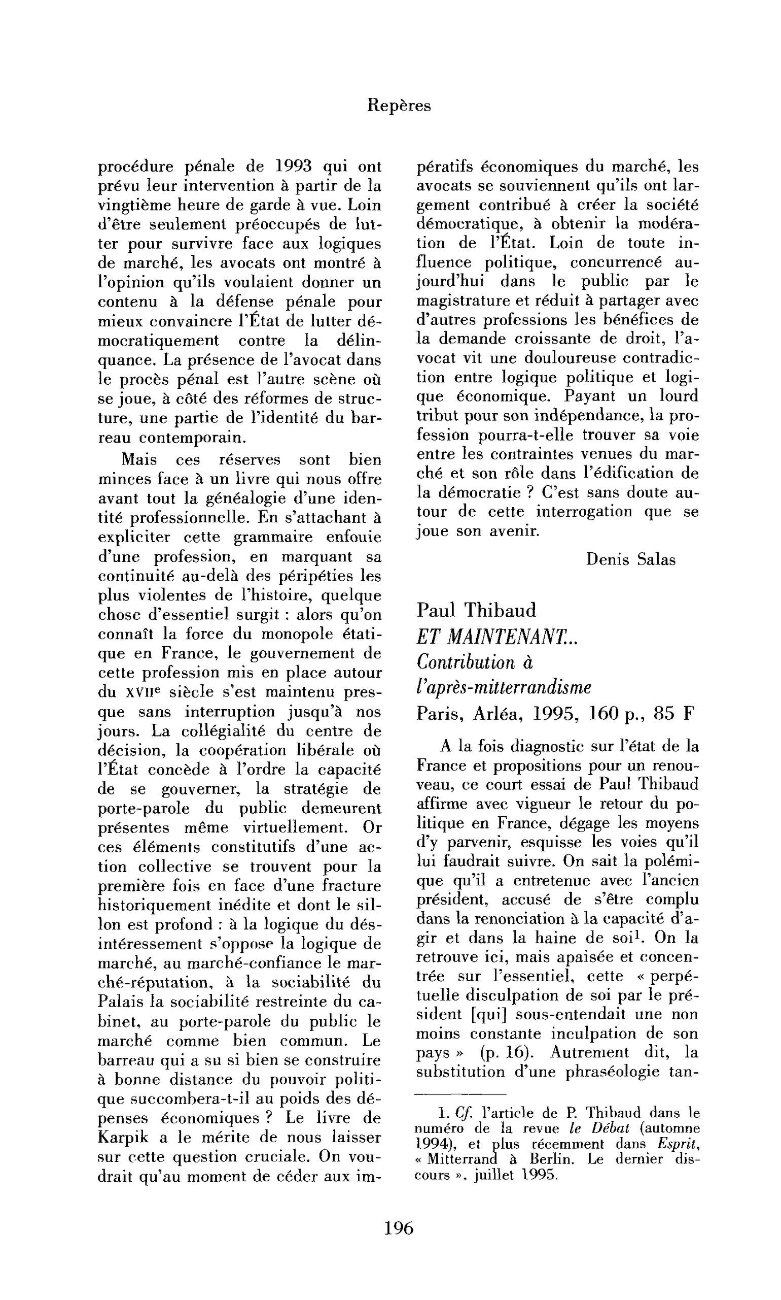 Paul Thibaud : Et maintenant… Contribution à l’après-mitterrandisme