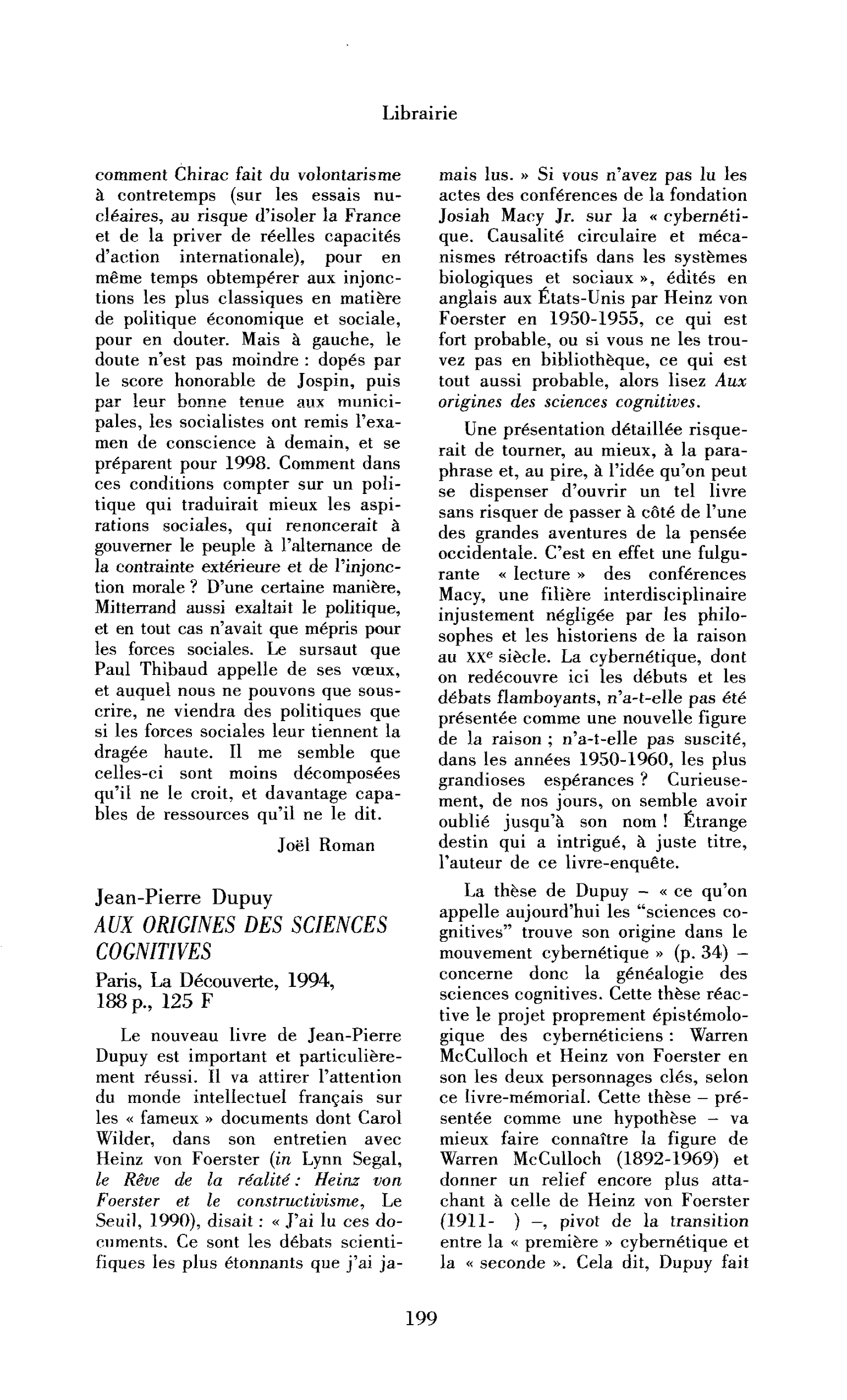 Jean-Pierre Dupuy : Aux origines des sciences cognitives