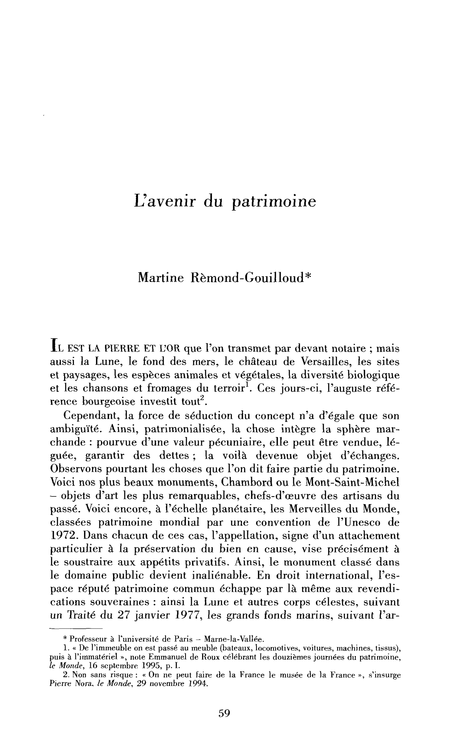 L’avenir du patrimoine